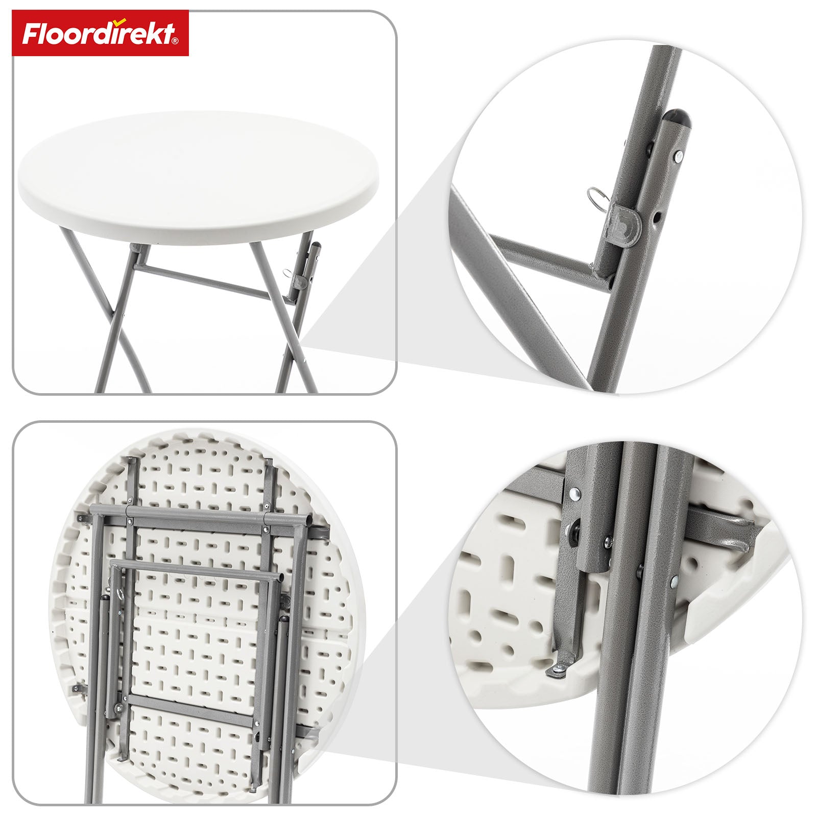 Klaptafel | Nagano | Ronde witte opvouwbare tuintafel | 80 cm diameter