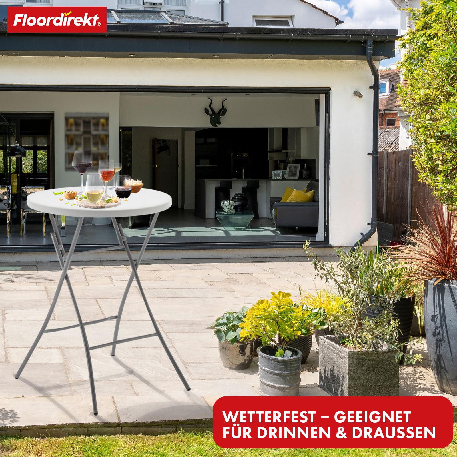 Klaptafel | Nagano | Ronde witte opvouwbare tuintafel | 80 cm diameter