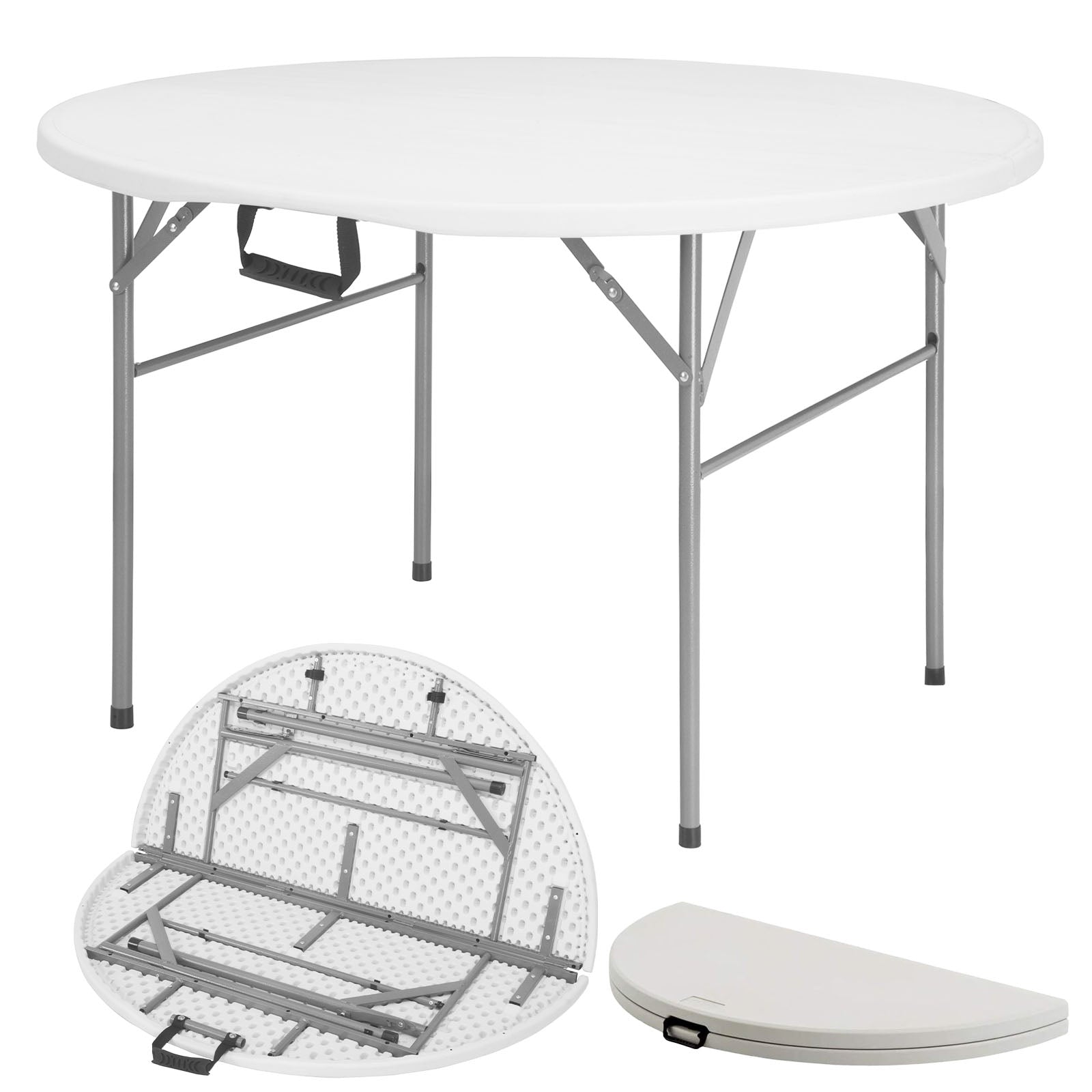 Klaptafel | Shiga | Ronde witte tuintafel | Opvouwbaar met handvat | 120 cm diameter