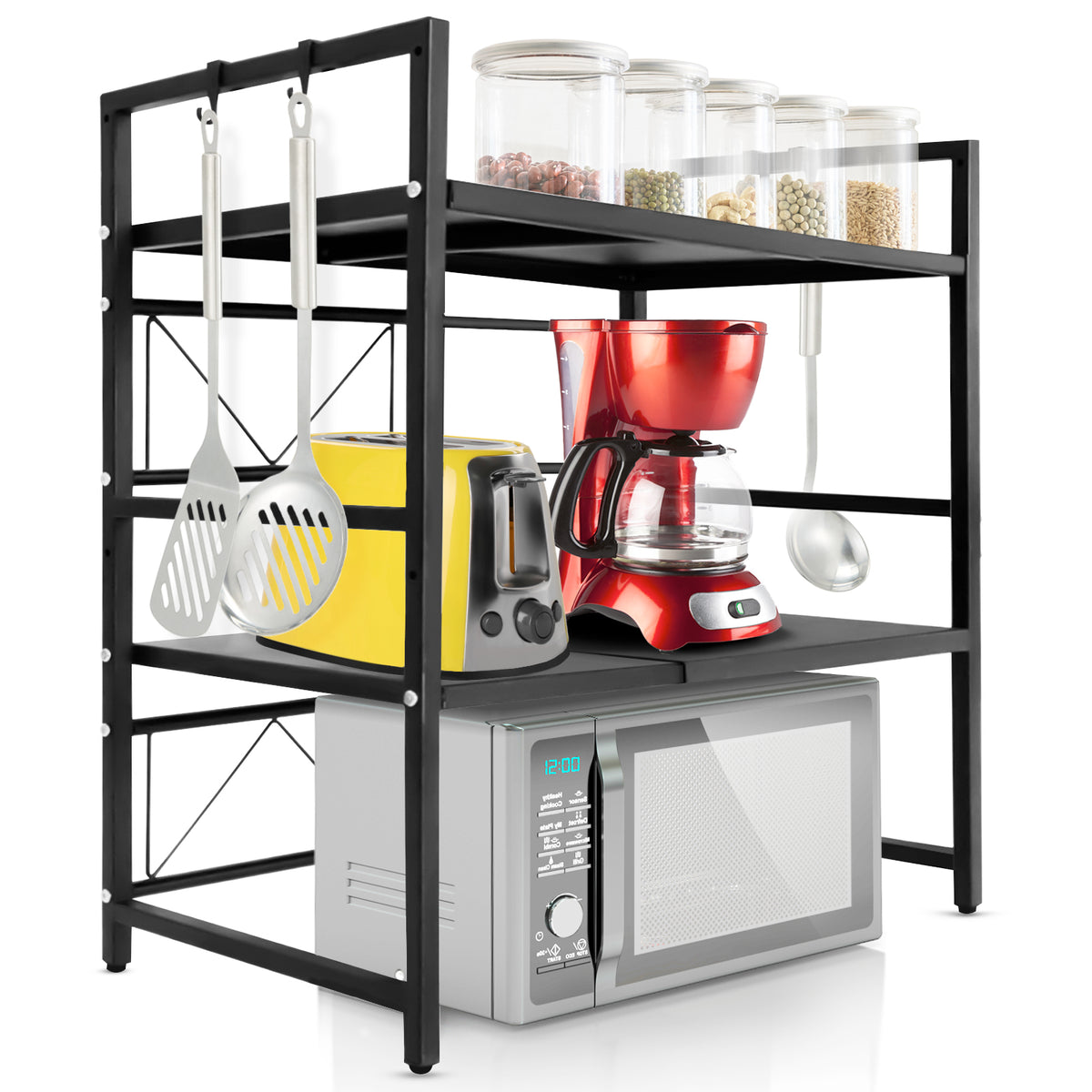 Magnetronrek | Durango | Verstelbaar keukenrek met 3 haken | Verkrijgbaar in 2 maten