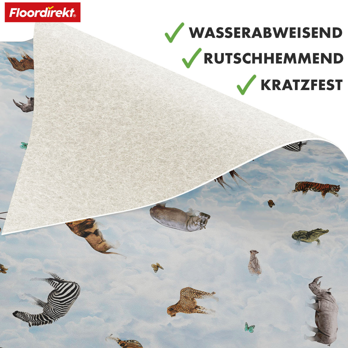 3D CV vloeren | Wolken Safari | Vinyl vloeren met realistisch dieren & wolken design