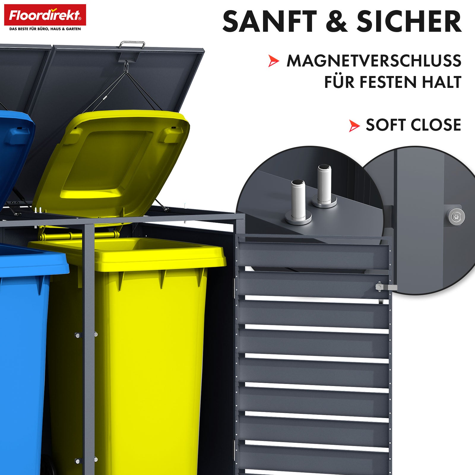 Afvalemmerbox | Johan | Antracietkleurige afvalemmerbehuizing met houten decor en robuust roestvrijstalen frame | 1-3 deuren | Afvalemmeropslag voor 60-240 liter