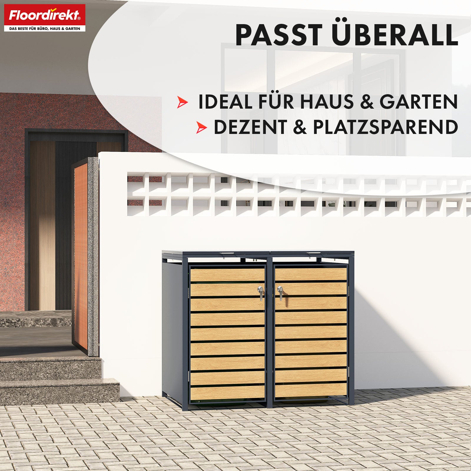 Afvalemmerbox | Johan | Antracietkleurige afvalemmerbehuizing met houten decor en robuust roestvrijstalen frame | 1-3 deuren | Afvalemmeropslag voor 60-240 liter