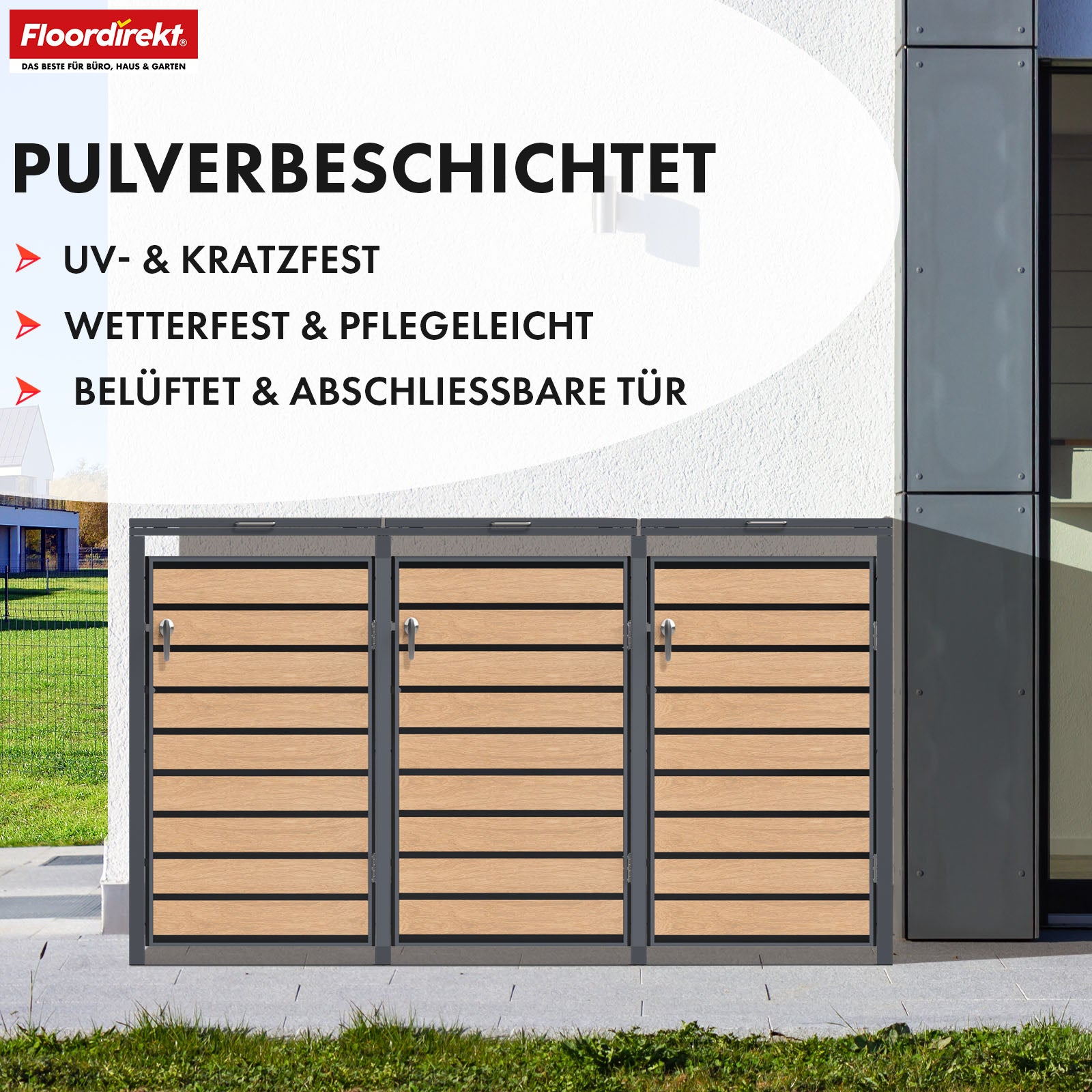 Afvalemmerbox | Johan | Antracietkleurige afvalemmerbehuizing met houten decor en robuust roestvrijstalen frame | 1-3 deuren | Afvalemmeropslag voor 60-240 liter