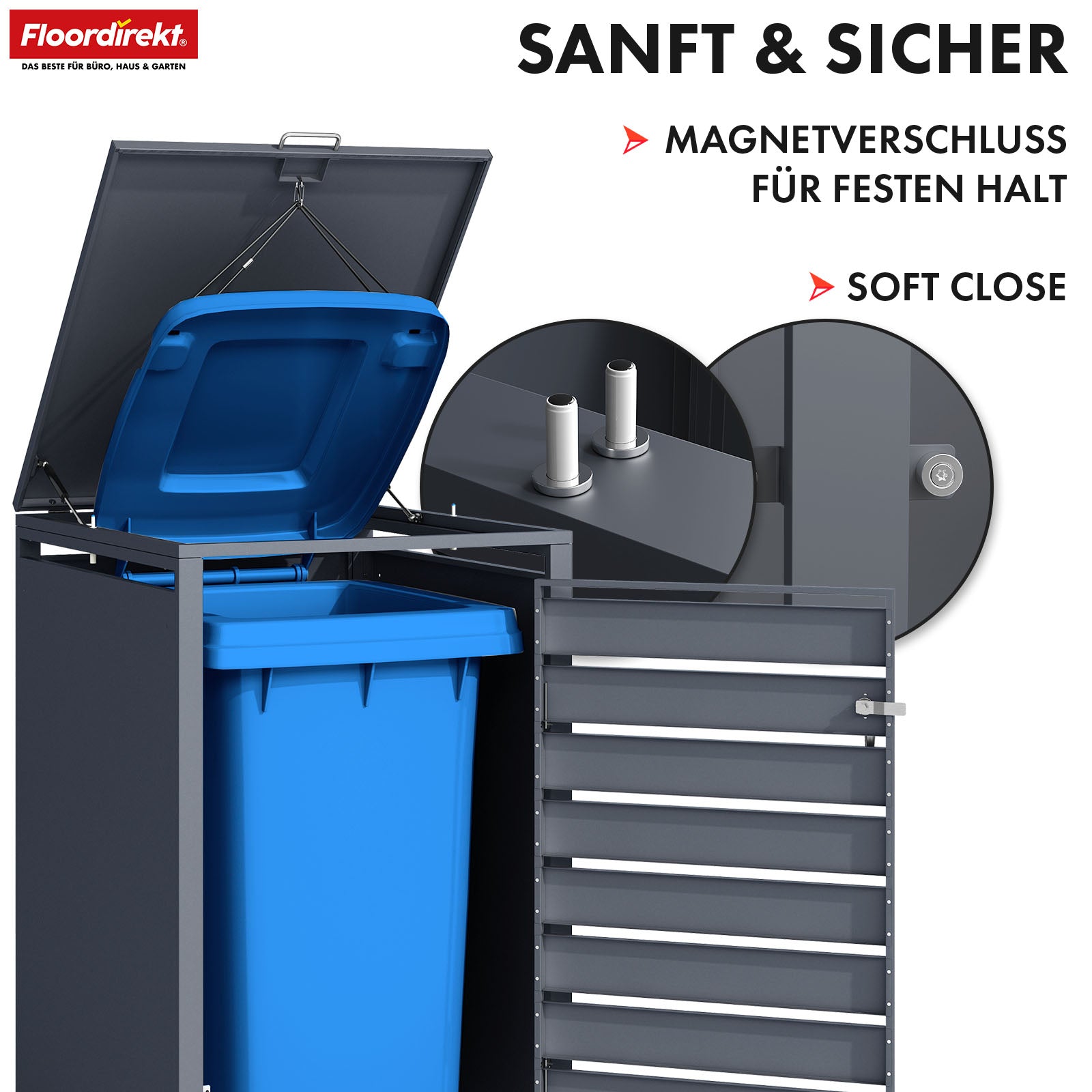 Afvalemmerbox | Johan | Antracietkleurige afvalemmerbehuizing met houten decor en robuust roestvrijstalen frame | 1-3 deuren | Afvalemmeropslag voor 60-240 liter