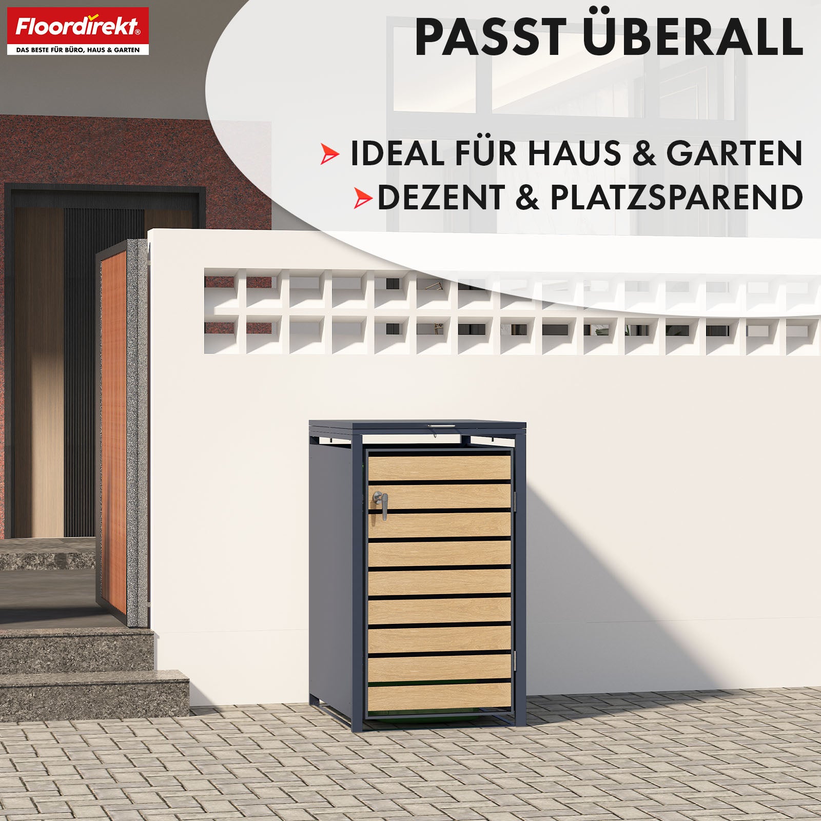 Afvalemmerbox | Johan | Antracietkleurige afvalemmerbehuizing met houten decor en robuust roestvrijstalen frame | 1-3 deuren | Afvalemmeropslag voor 60-240 liter