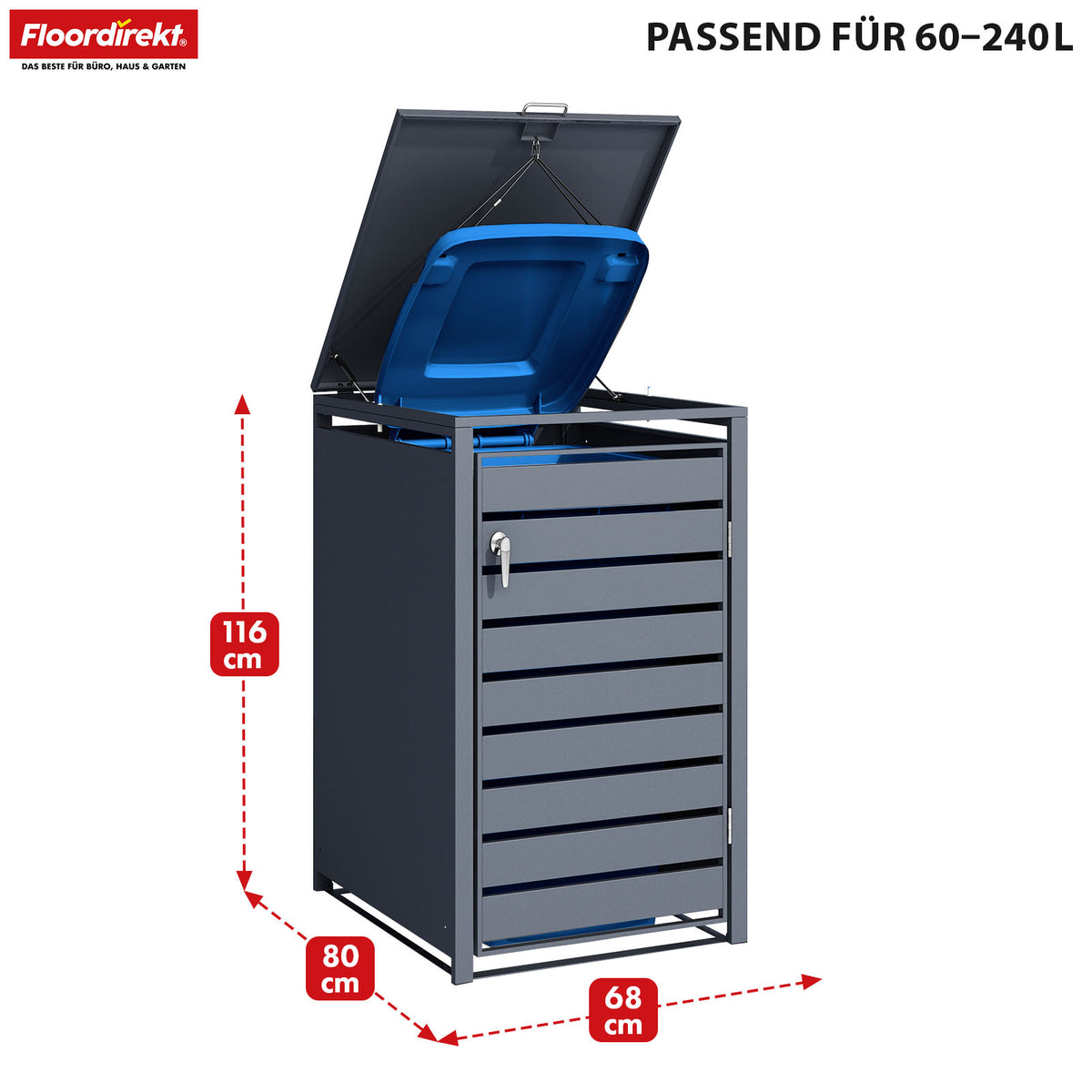 Afvalemmerbox | Magnus | Weerbestendige antracietkleurige afvalemmerbekleding met roestvrijstalen frame | 1-3 deuren | Geschikt voor 60-240 L afvalemmers