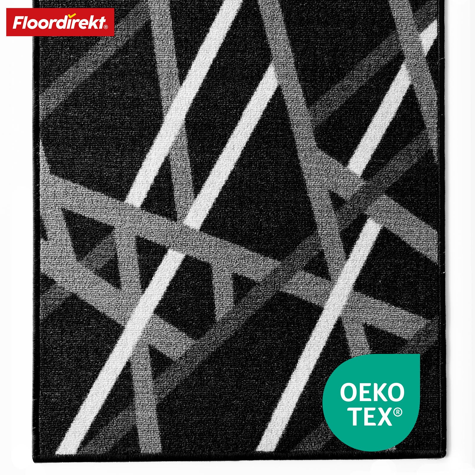 Tapijtloper op maat | Printed | Antraciet met strepen | Antislip en onderhoudsvriendelijk