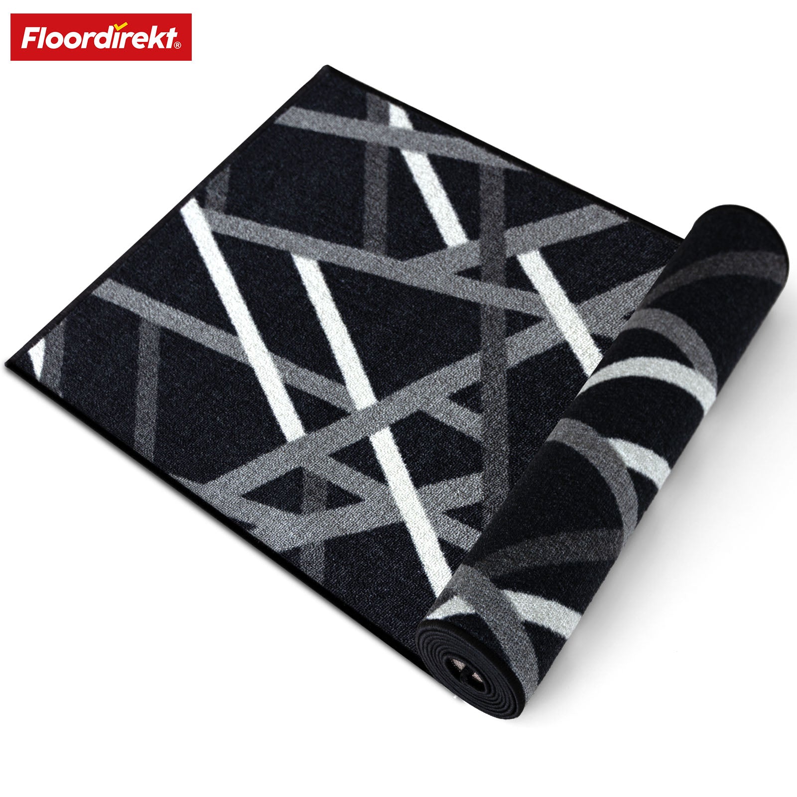 Tapijtloper op maat | Printed | Antraciet met strepen | Antislip en onderhoudsvriendelijk