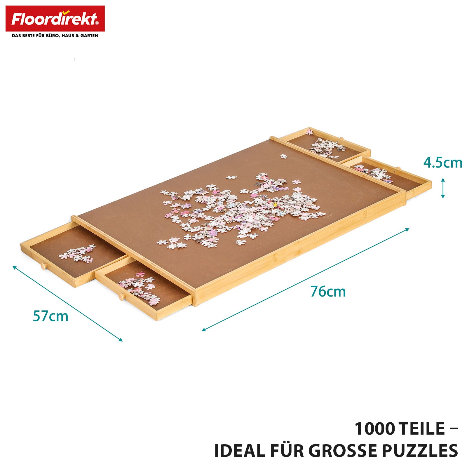 Puzzeltafel | Yukon | Compacte puzzelbasis met lades gemaakt van bamboe & MDF | Voor maximaal 1000 stukjes