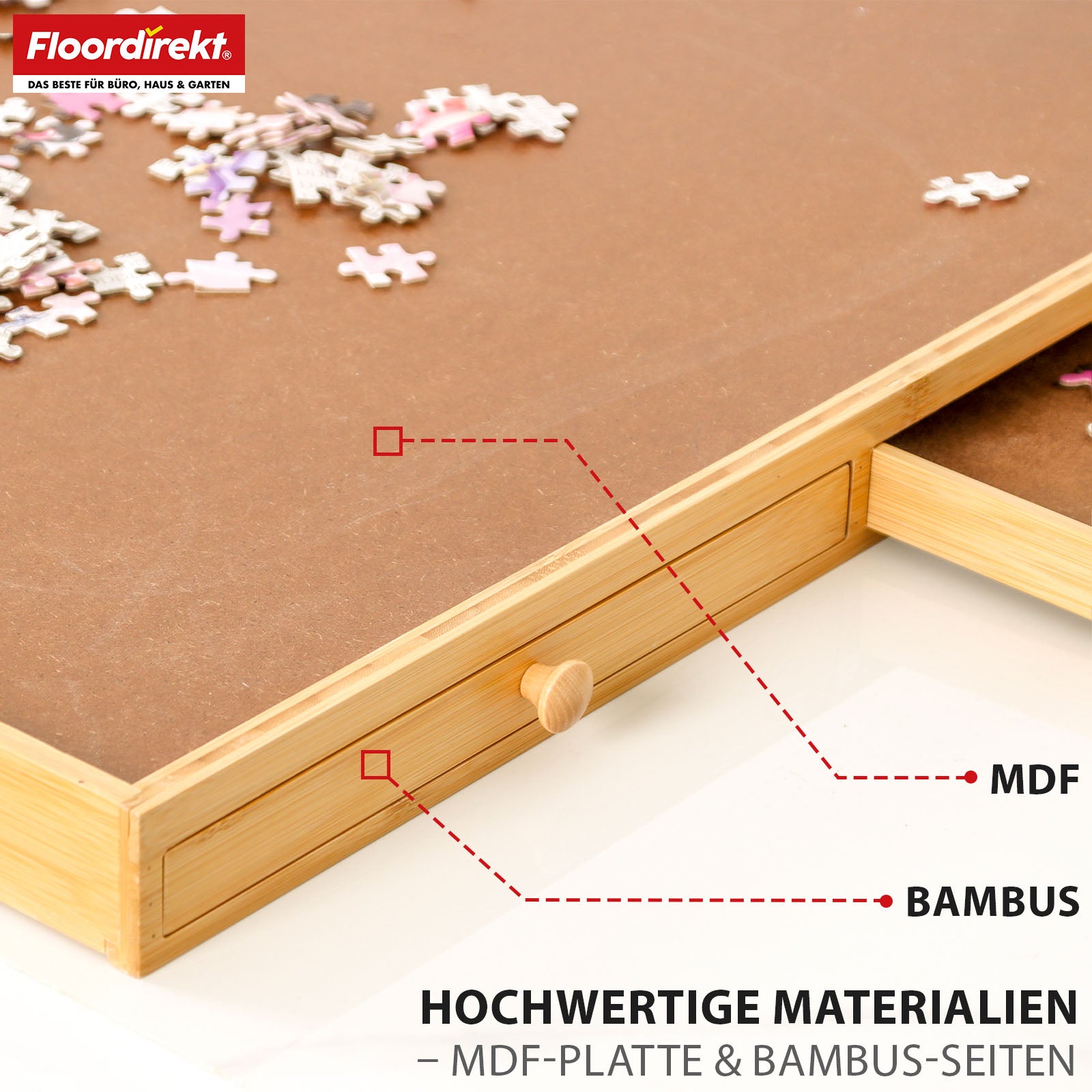 Puzzeltafel | Yukon | Compacte puzzelbasis met lades gemaakt van bamboe & MDF | Voor maximaal 1000 stukjes