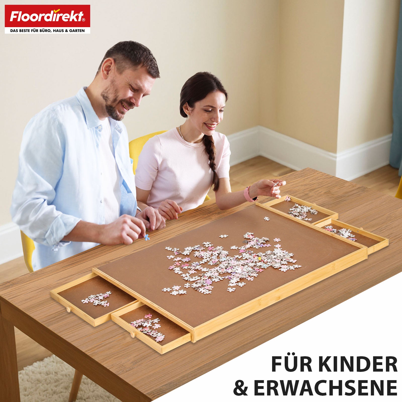 Puzzeltafel | Yukon | Compacte puzzelbasis met lades gemaakt van bamboe & MDF | Voor maximaal 1000 stukjes