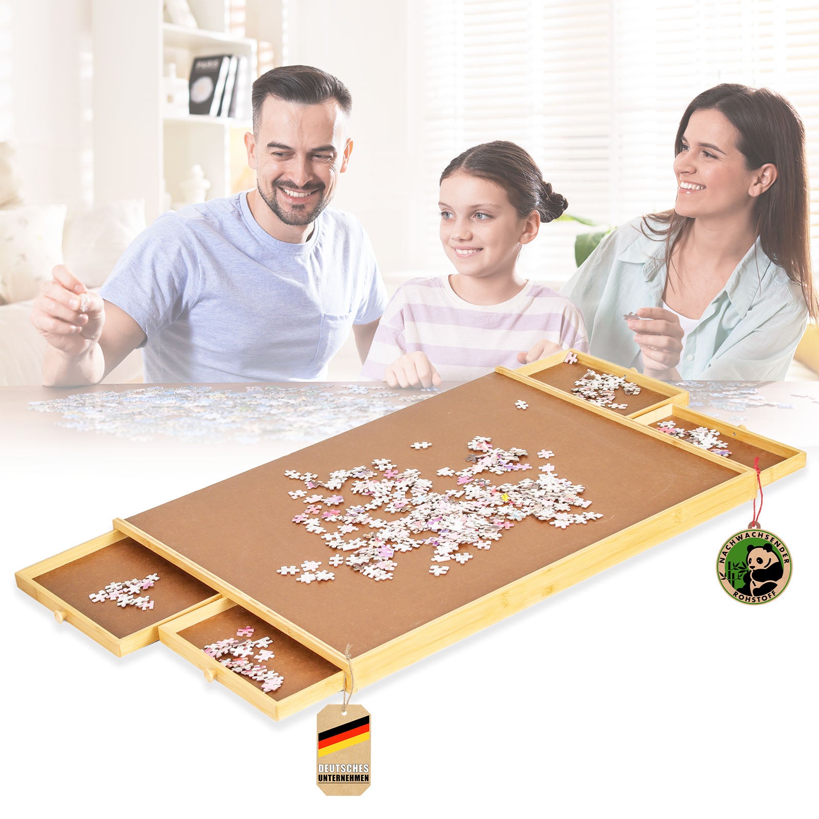 Puzzeltafel | Yukon | Compacte puzzelbasis met lades gemaakt van bamboe & MDF | Voor maximaal 1000 stukjes