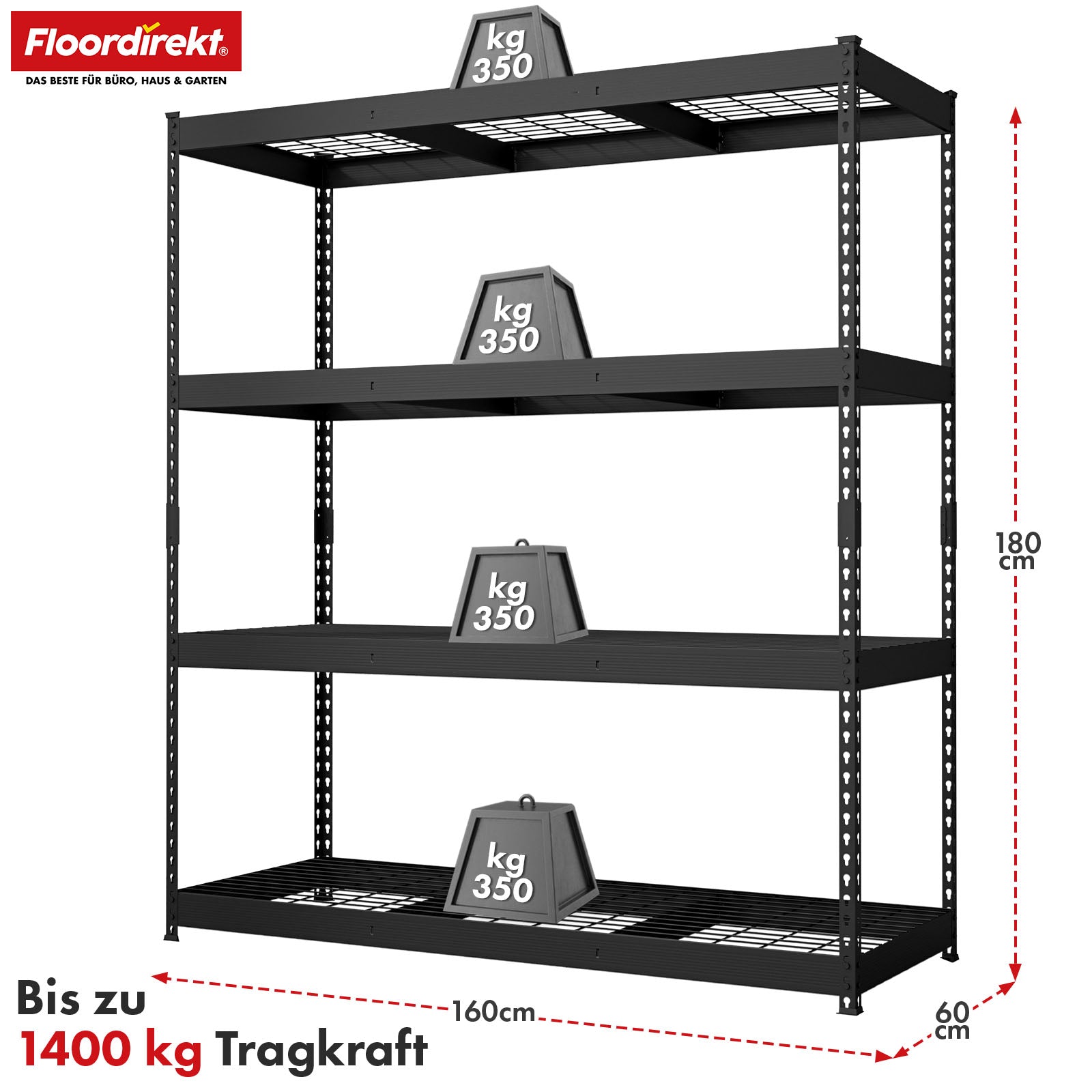 Stalen rekken met gaasplanken | Yukon Rivet | Draagvermogen van 250-350 kg per plank | Diverse maten en kleuren