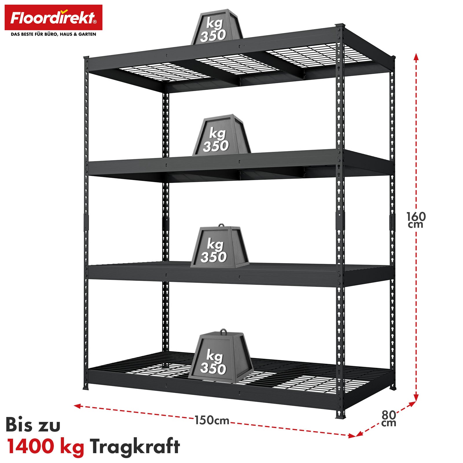Stalen rekken met gaasplanken | Yukon Rivet | Draagvermogen van 250-350 kg per plank | Diverse maten en kleuren