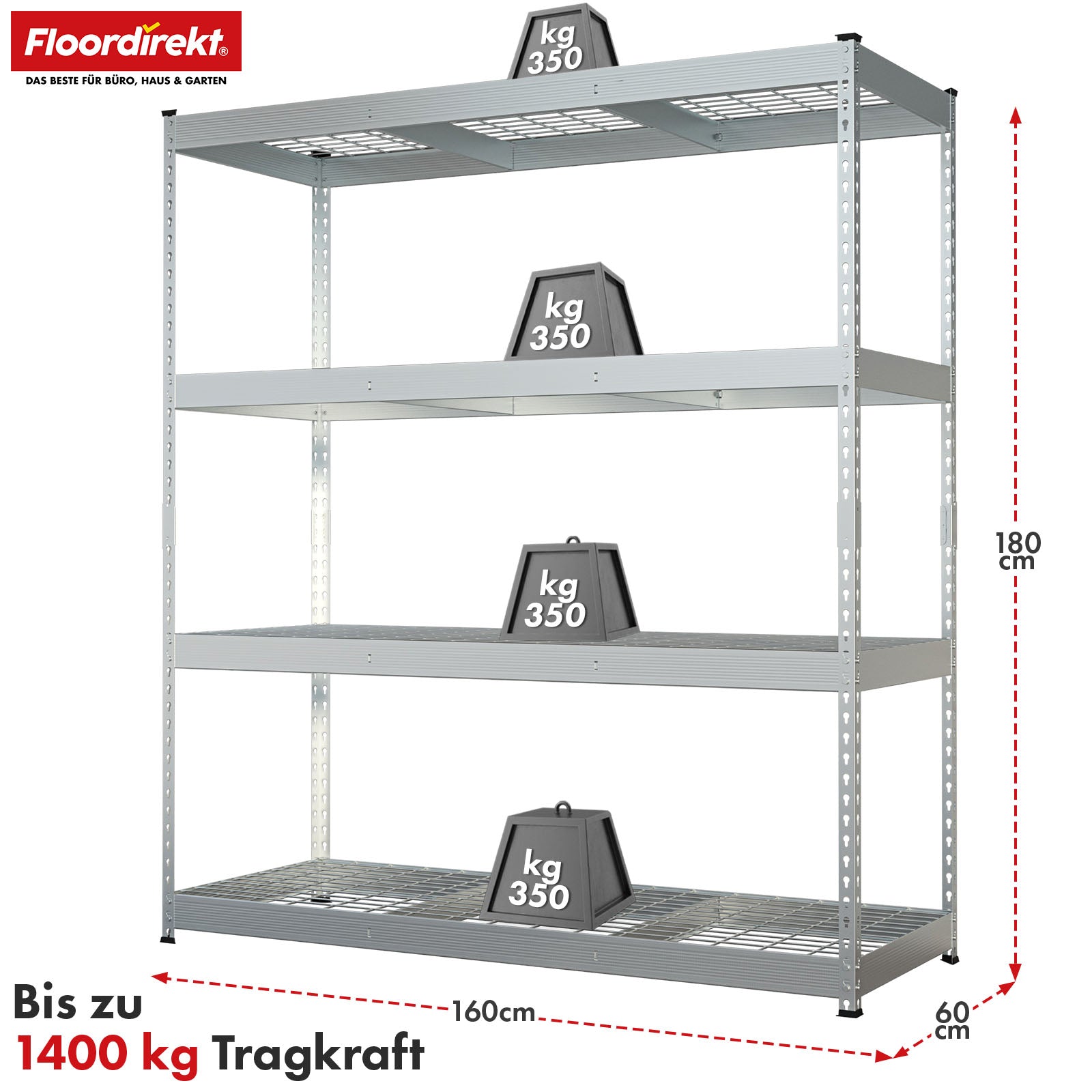 Stalen rekken met gaasplanken | Yukon Rivet | Draagvermogen van 250-350 kg per plank | Diverse maten en kleuren
