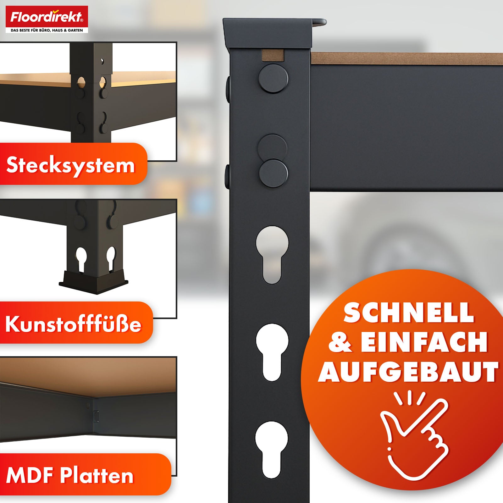 Stellingen voor zwaar gebruik | Rhino | Opbergrekken met 5 legplanken | 1050 kg draagvermogen | Innovatief insteeksysteem | In verschillende kleuren en afmetingen