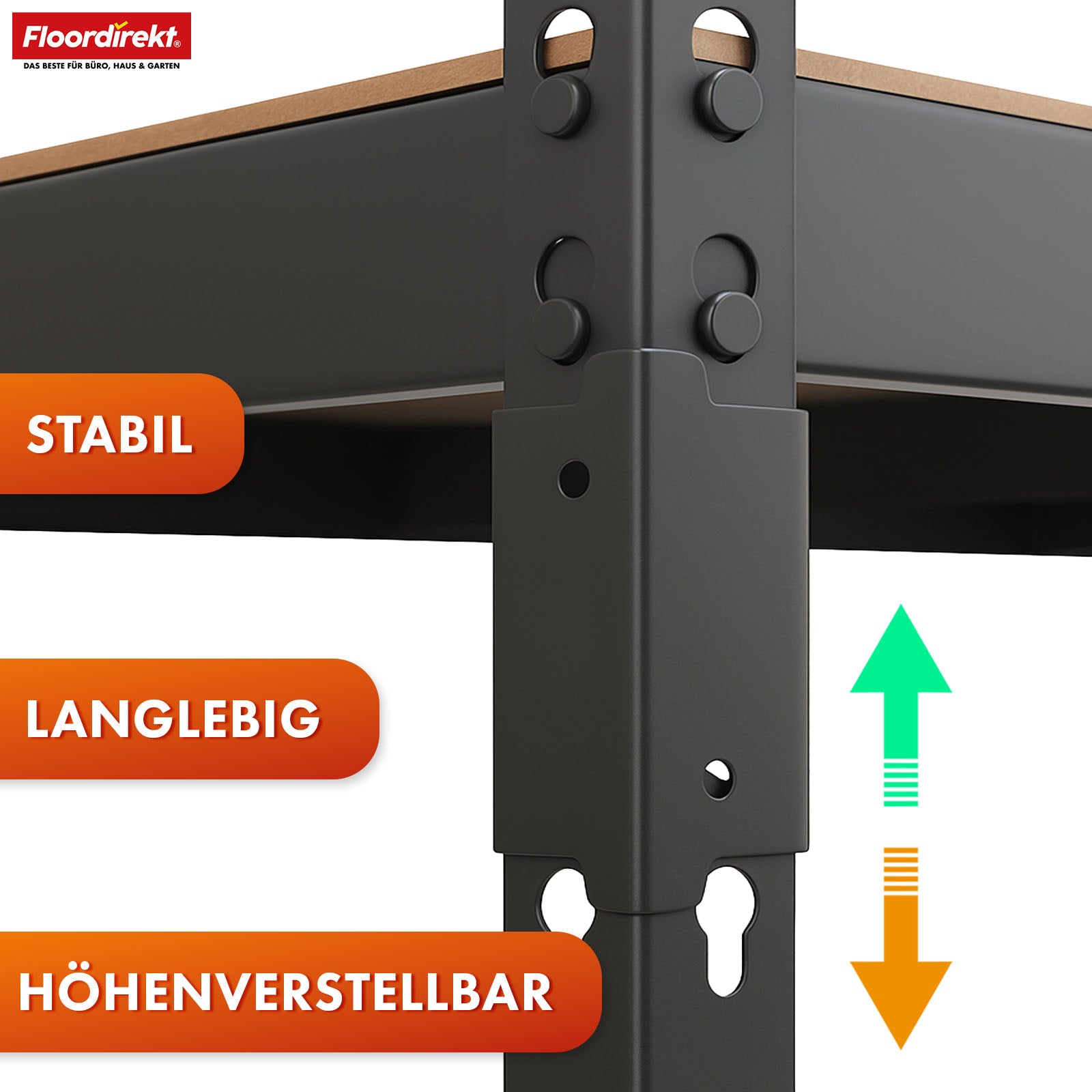 Stellingen voor zwaar gebruik | Rhino | Opbergrekken met 5 legplanken | 1050 kg draagvermogen | Innovatief insteeksysteem | In verschillende kleuren en afmetingen