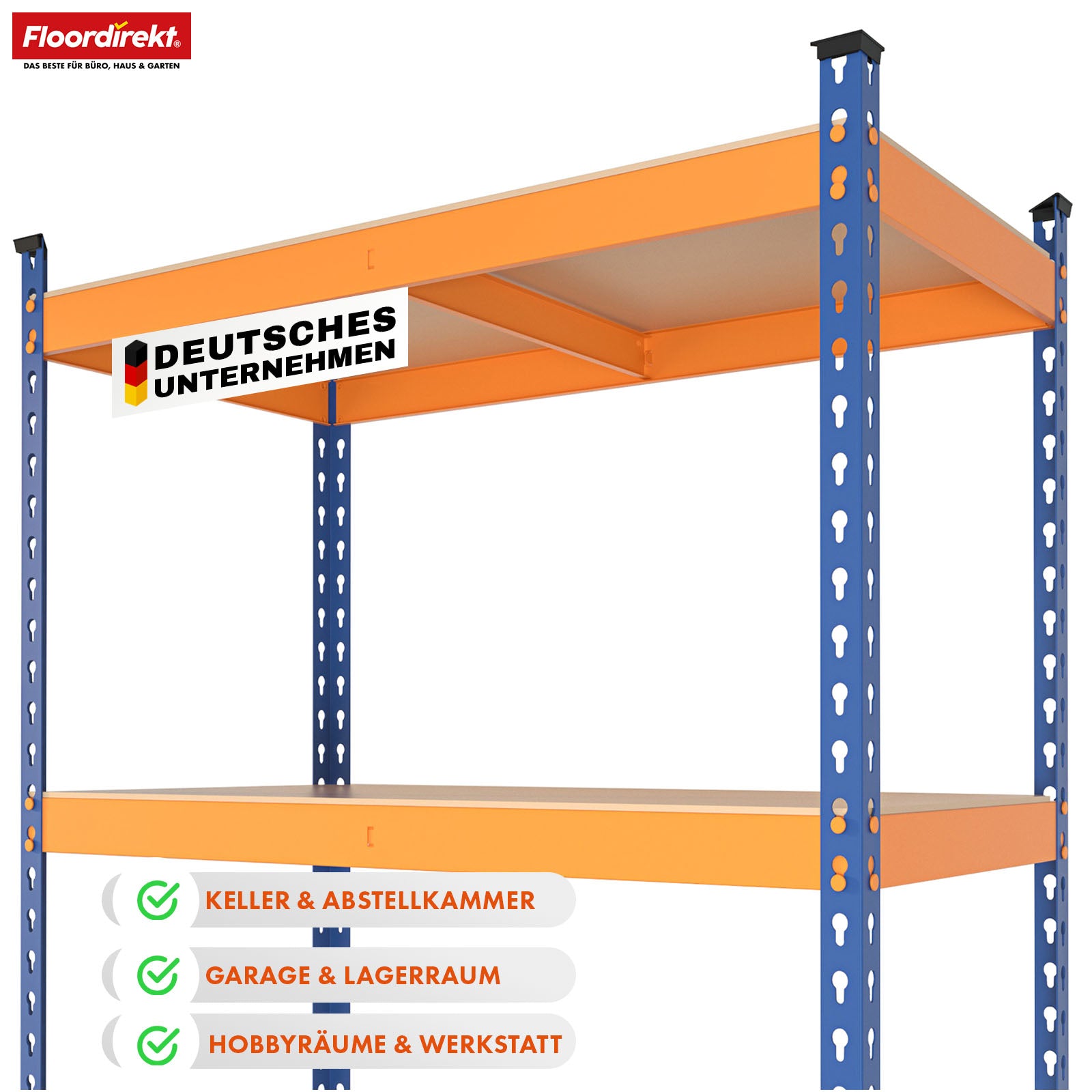 Stellingen voor zwaar gebruik | Rhino | Opbergrekken met 5 legplanken | 1050 kg draagvermogen | Innovatief insteeksysteem | In verschillende kleuren en afmetingen