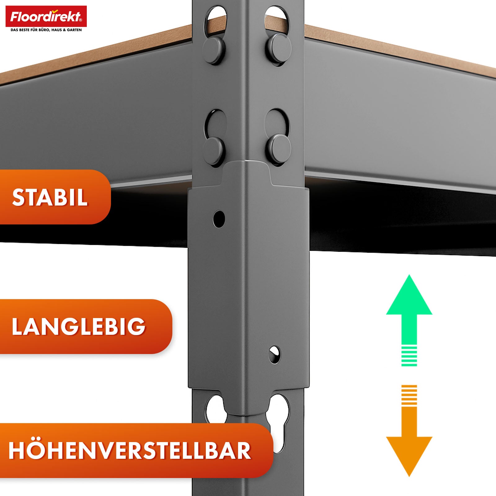 Stellingen voor zwaar gebruik | Rhino | Opbergrekken met 5 legplanken | 1050 kg draagvermogen | Innovatief insteeksysteem | In verschillende kleuren en afmetingen