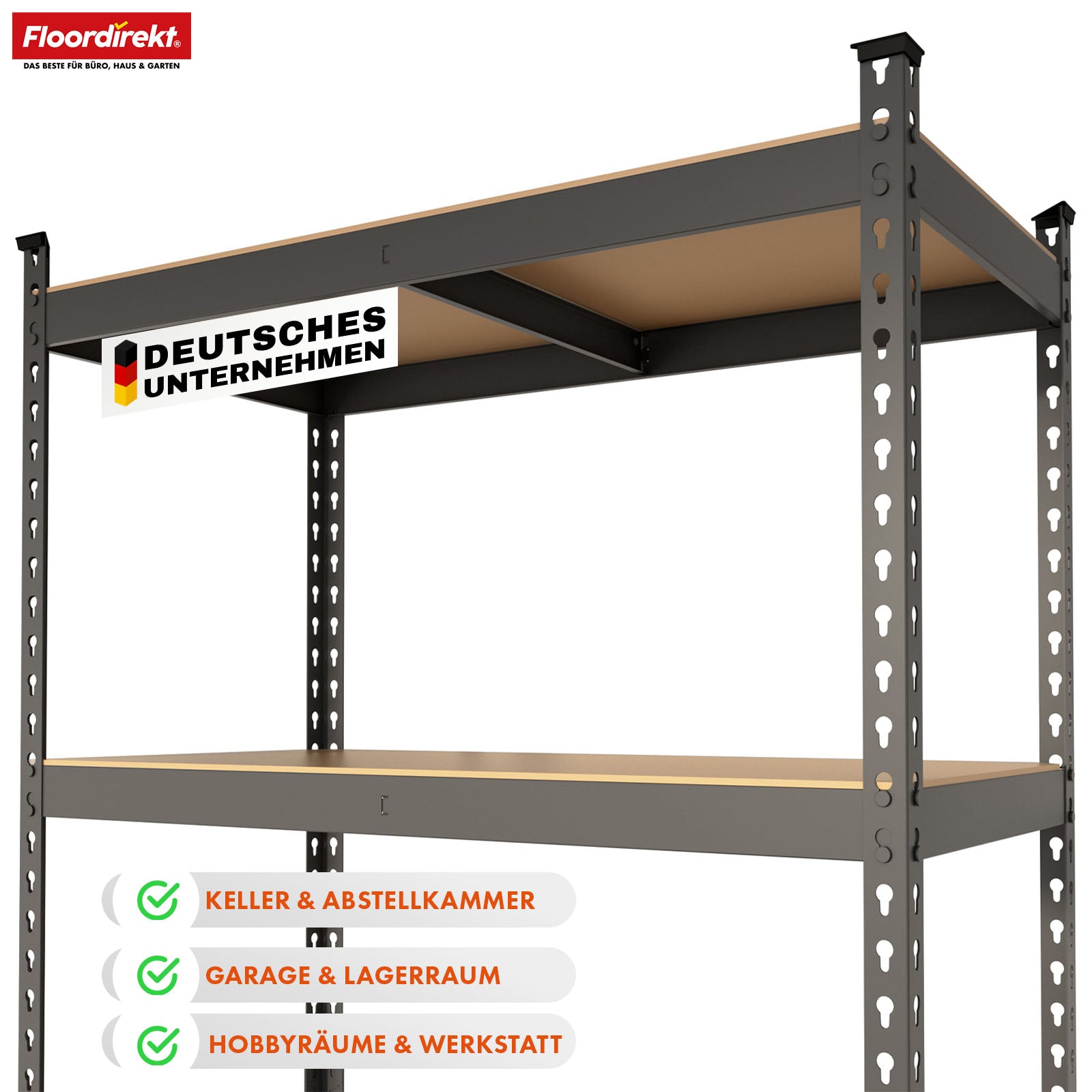Stellingen voor zwaar gebruik | Rhino | Opbergrekken met 5 legplanken | 1050 kg draagvermogen | Innovatief insteeksysteem | In verschillende kleuren en afmetingen