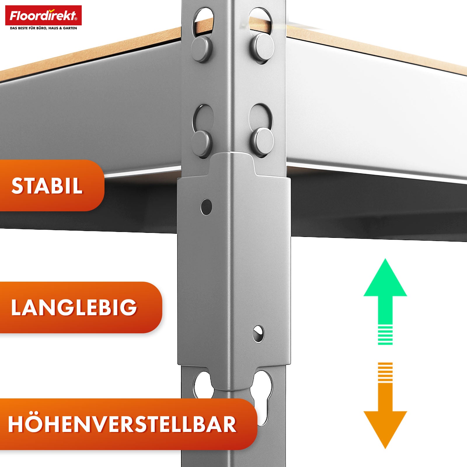 Stellingen voor zwaar gebruik | Rhino | Opbergrekken met 5 legplanken | 1050 kg draagvermogen | Innovatief insteeksysteem | In verschillende kleuren en afmetingen