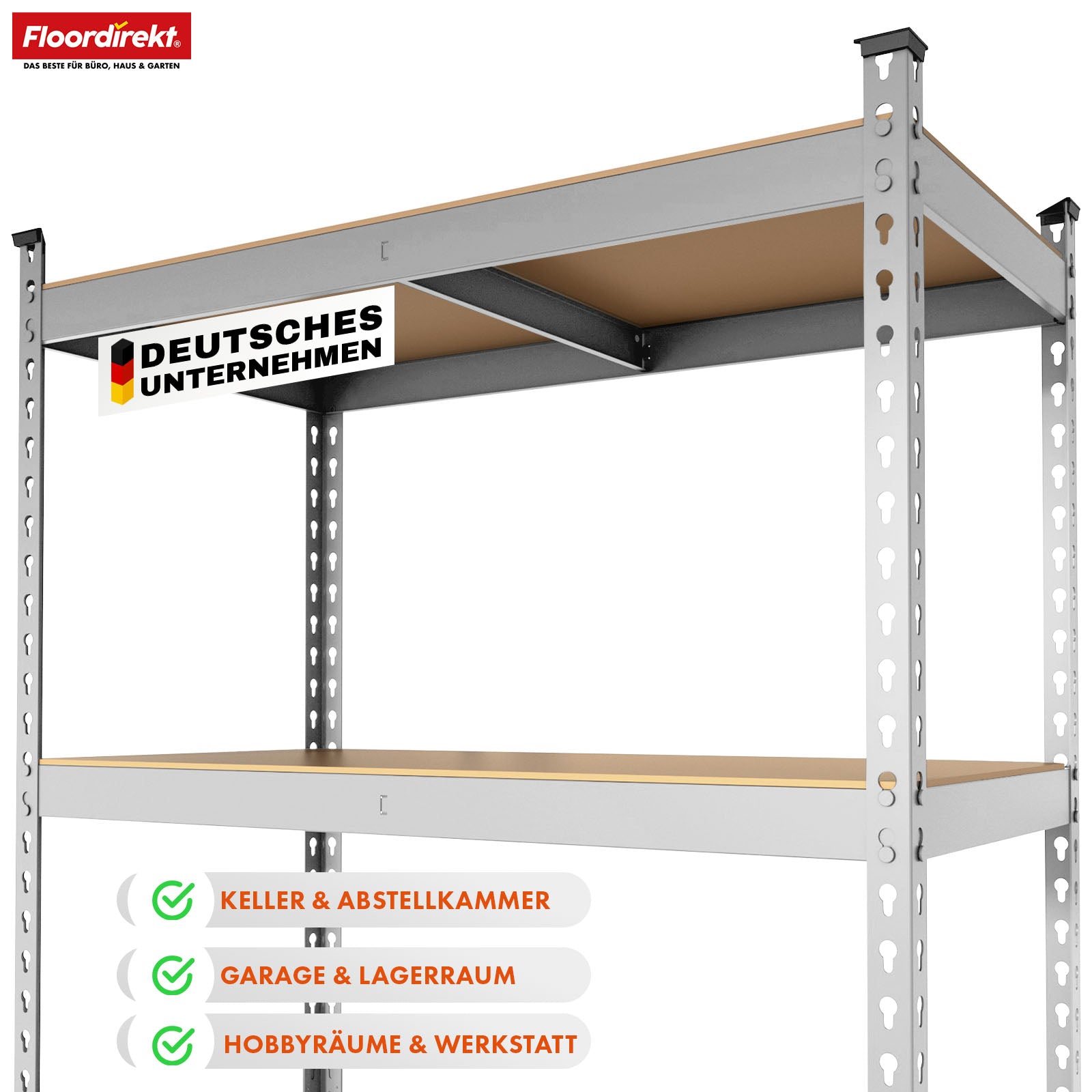 Stellingen voor zwaar gebruik | Rhino | Opbergrekken met 5 legplanken | 1050 kg draagvermogen | Innovatief insteeksysteem | In verschillende kleuren en afmetingen