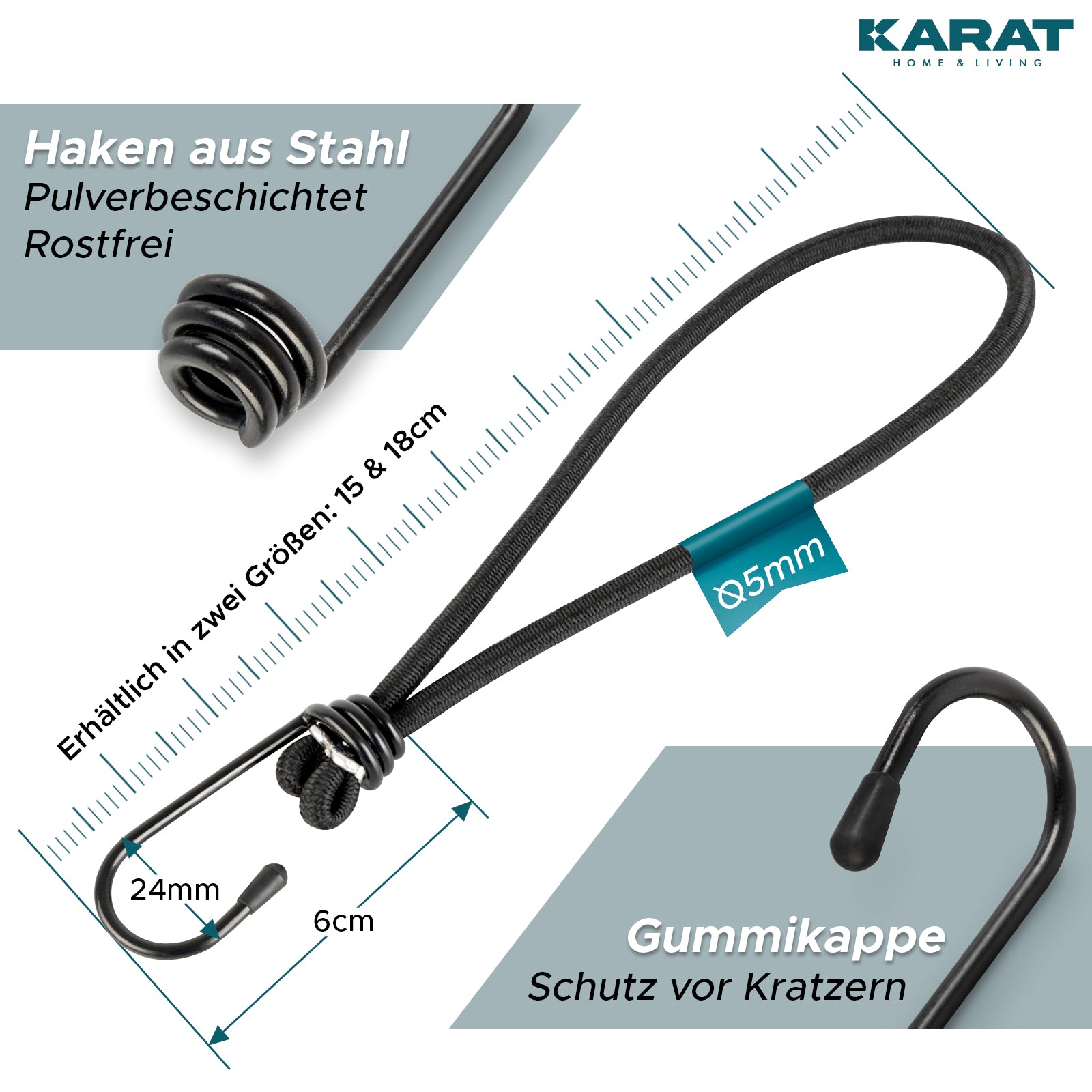 Multifunctionele elastische banden met stalen haken | bevestiging voor dekzeilen netten spandoeken | set van 20