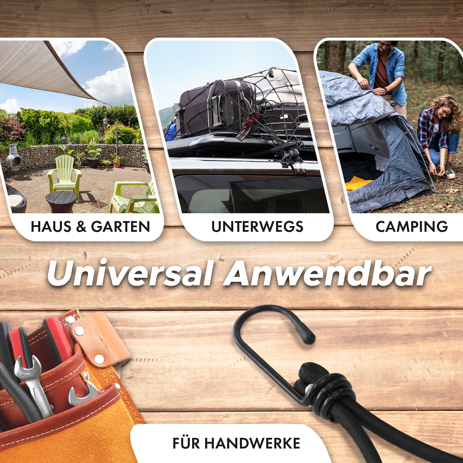 Multifunctionele elastische banden met stalen haken | bevestiging voor dekzeilen netten spandoeken | set van 20