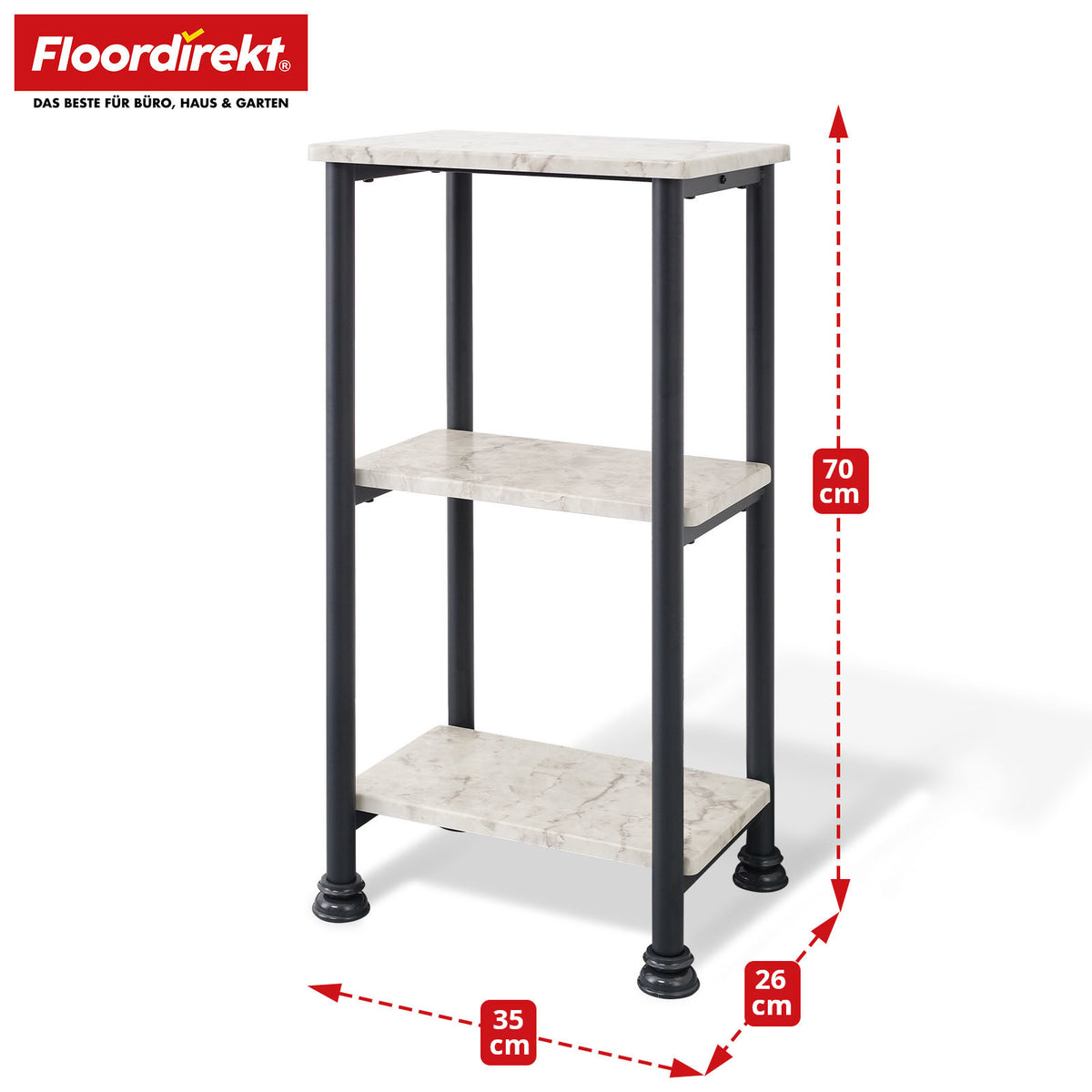 Staand rek | Charles | Modern rek in marmerlook met stabiele stalen constructie | Verkrijgbaar met 3 of 4 planken