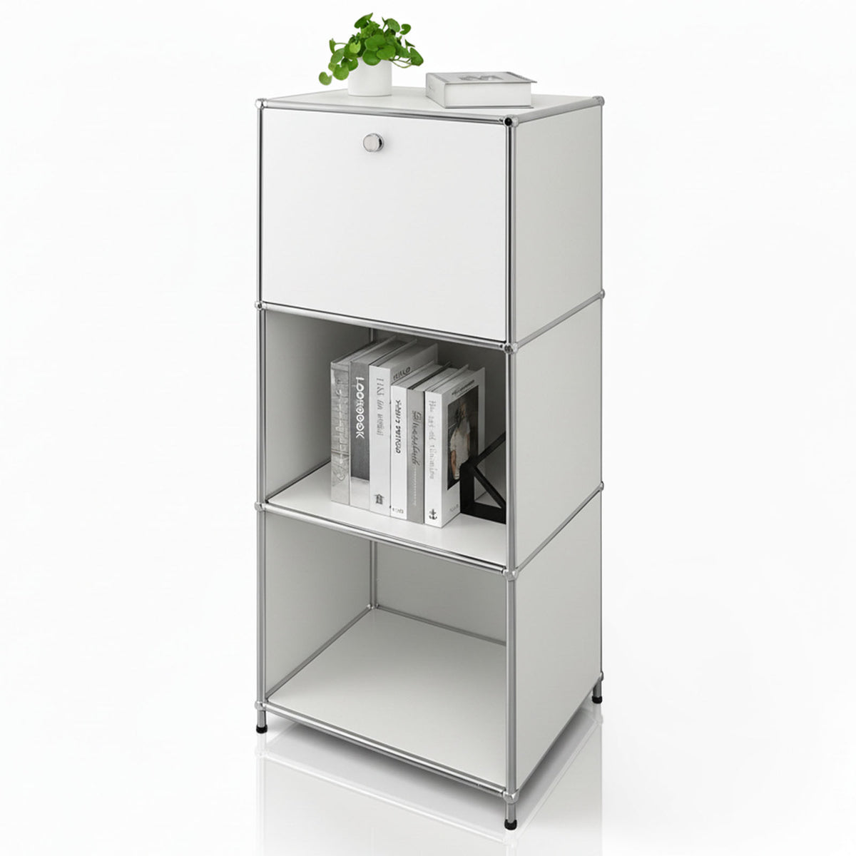 Metalen rek | Concept Epure MK-107 | Opbergrek met 4 lagen, afsluitbaar vak en legplanken | Verkrijgbaar in verschillende kleuren