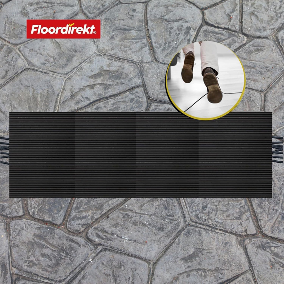 Kabelbeschermingsmat van rubber | Fijn geribbeld | Antislip, 3 mm dik | Ideale kabelbrug voor evenementen