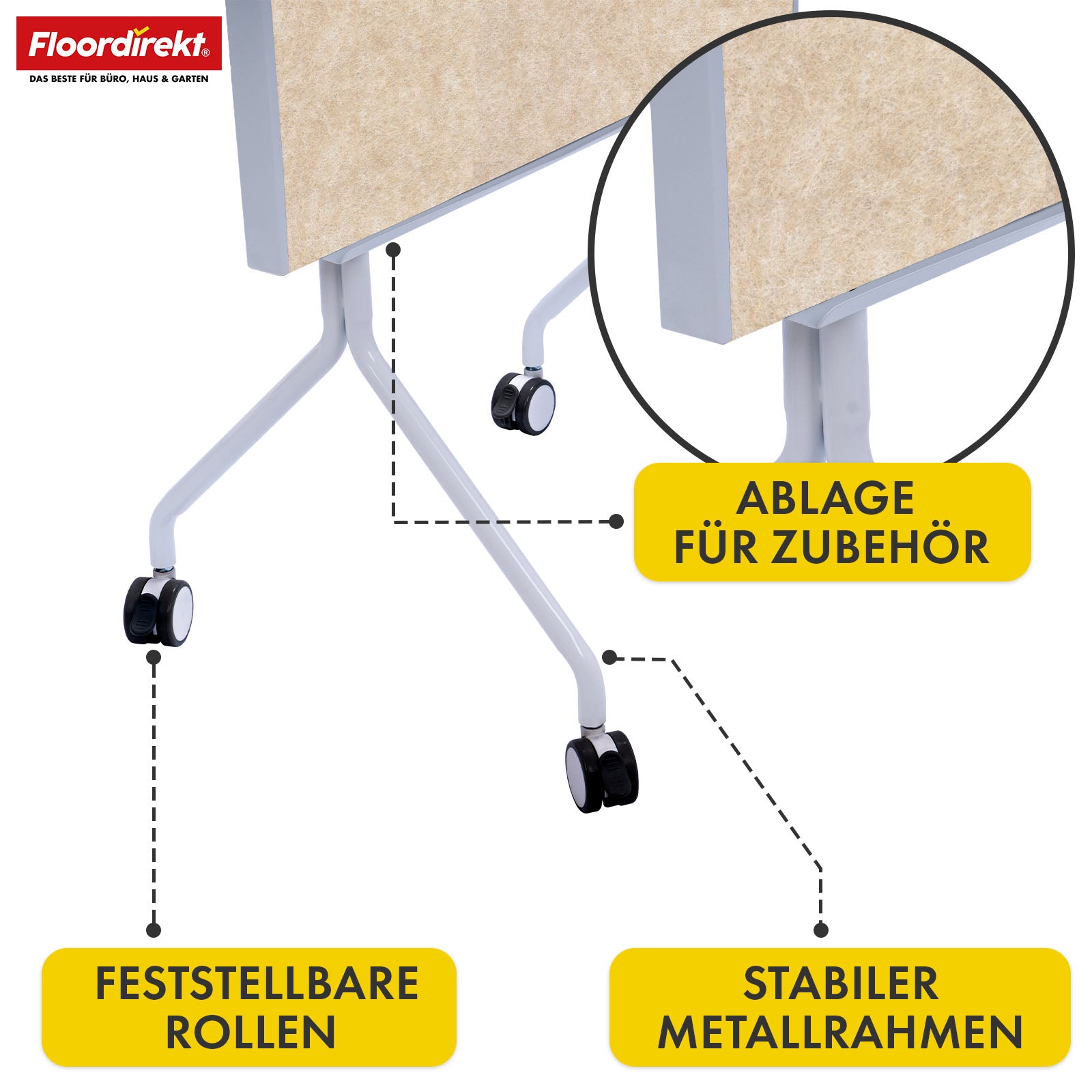 Mobiel presentatiebord | Giant | Dubbelzijdig viltbord 80 x 120 cm met vergrendelbare wielen en opbergvak | Verkrijgbaar in verschillende kleuren