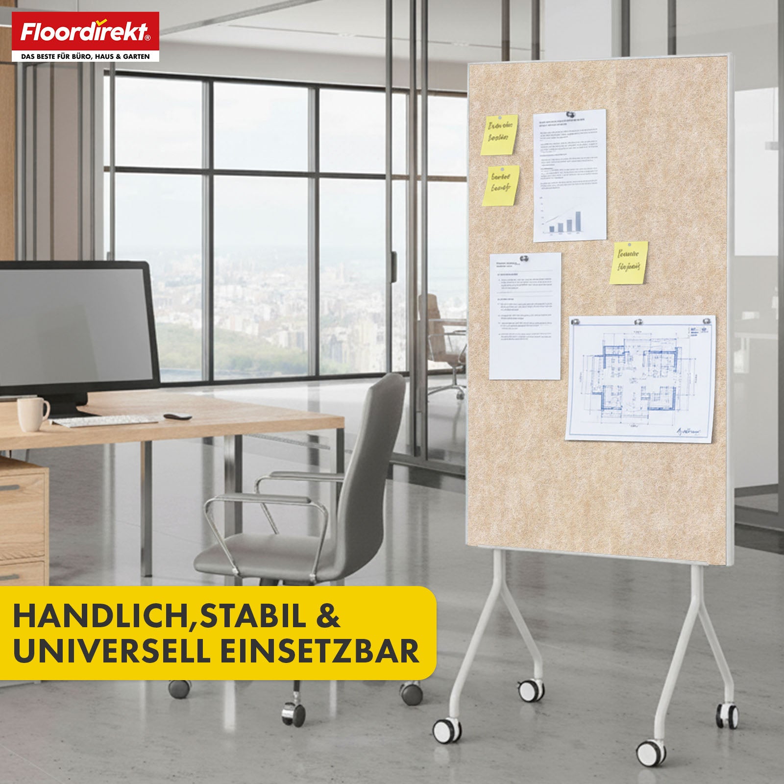 Mobiel presentatiebord | Giant | Dubbelzijdig viltbord 80 x 120 cm met vergrendelbare wielen en opbergvak | Verkrijgbaar in verschillende kleuren