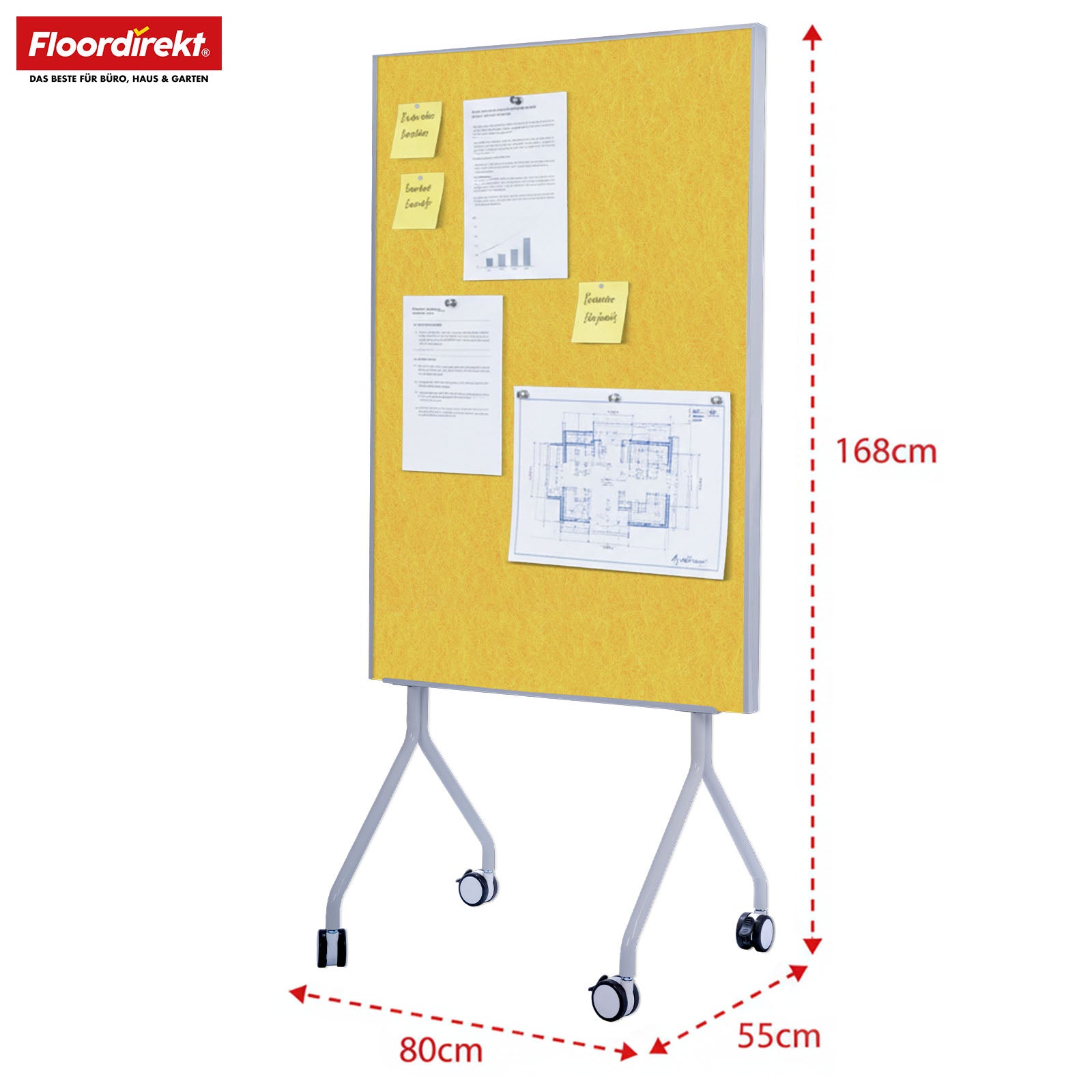 Mobiel presentatiebord | Giant | Dubbelzijdig viltbord 80 x 120 cm met vergrendelbare wielen en opbergvak | Verkrijgbaar in verschillende kleuren