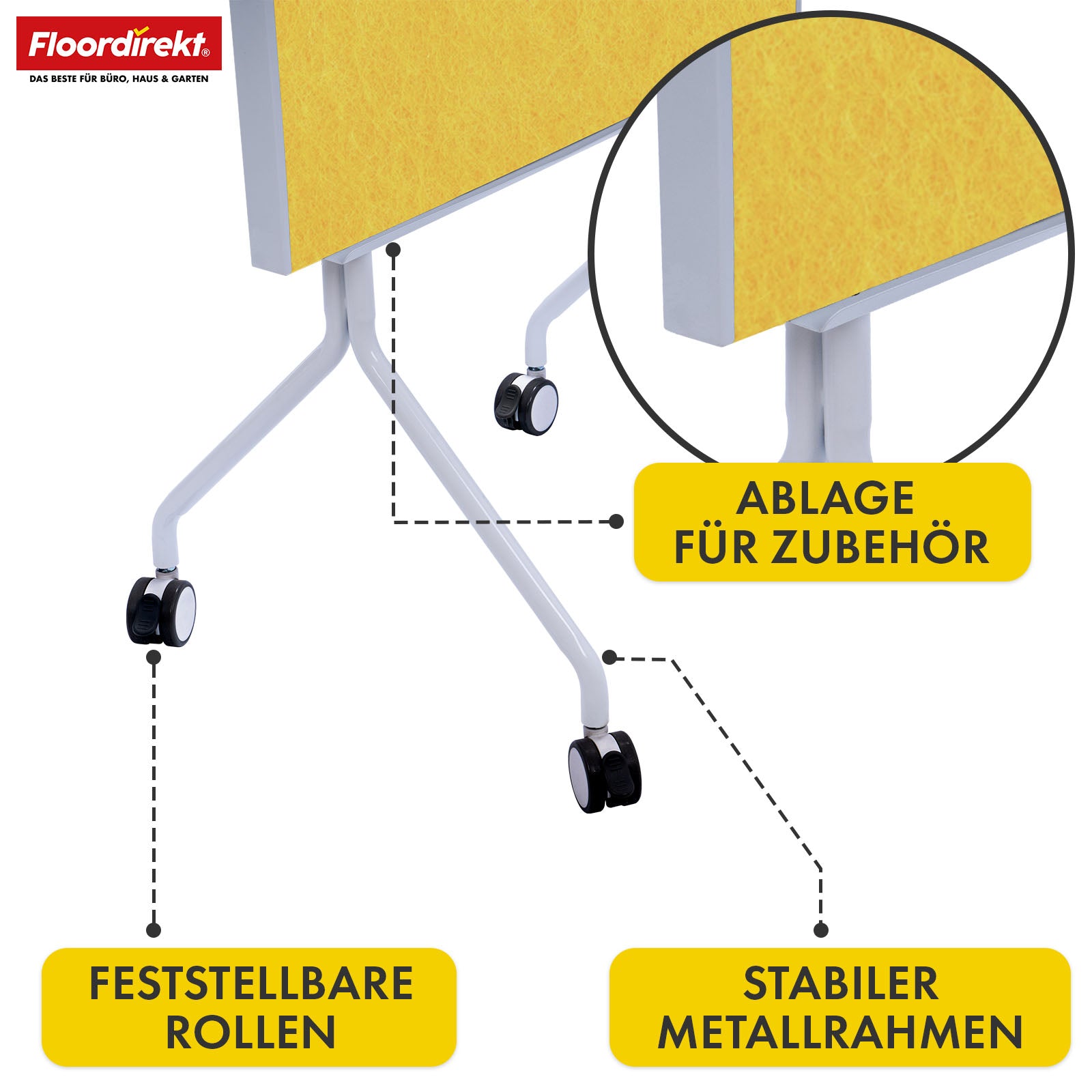 Mobiel presentatiebord | Giant | Dubbelzijdig viltbord 80 x 120 cm met vergrendelbare wielen en opbergvak | Verkrijgbaar in verschillende kleuren
