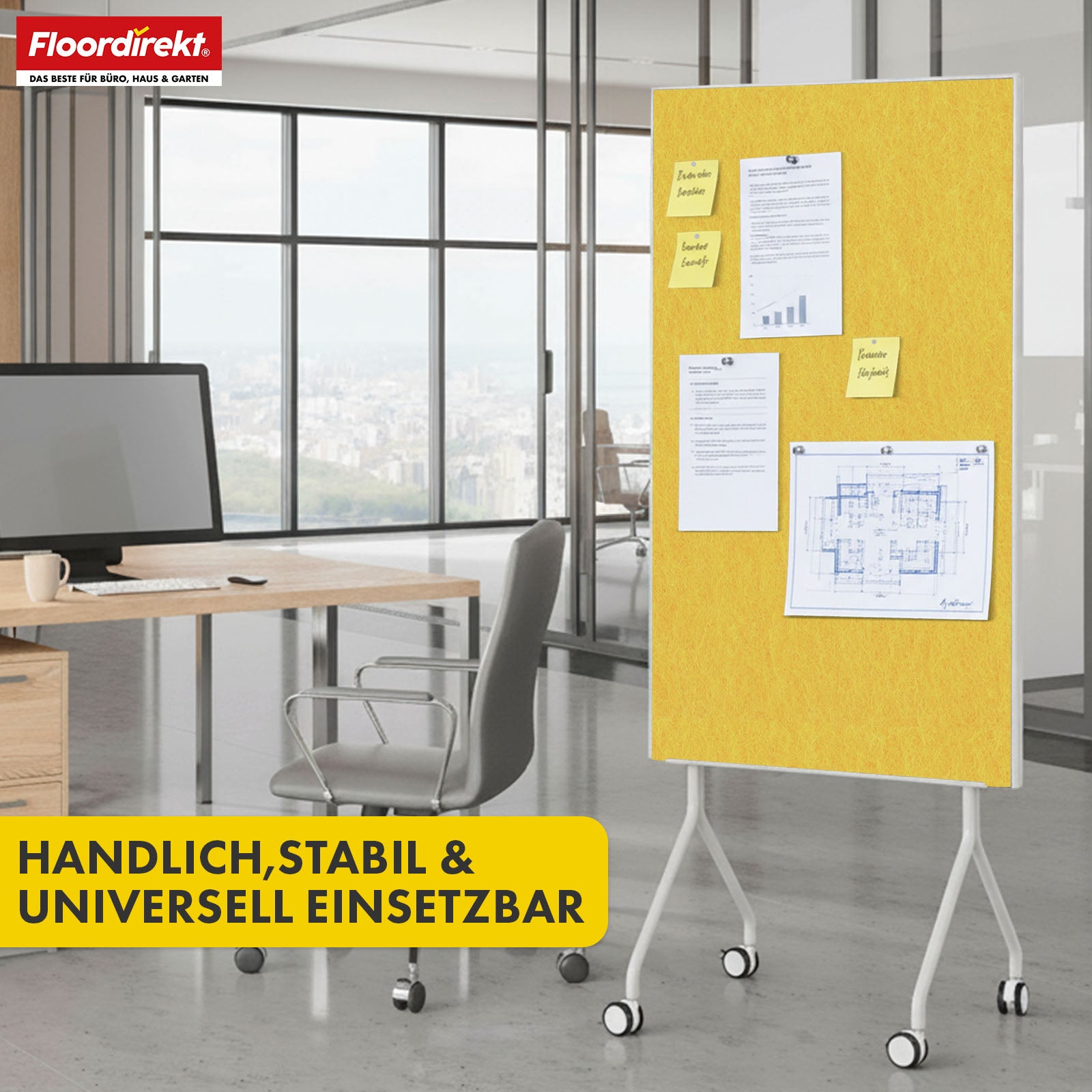 Mobiel presentatiebord | Giant | Dubbelzijdig viltbord 80 x 120 cm met vergrendelbare wielen en opbergvak | Verkrijgbaar in verschillende kleuren