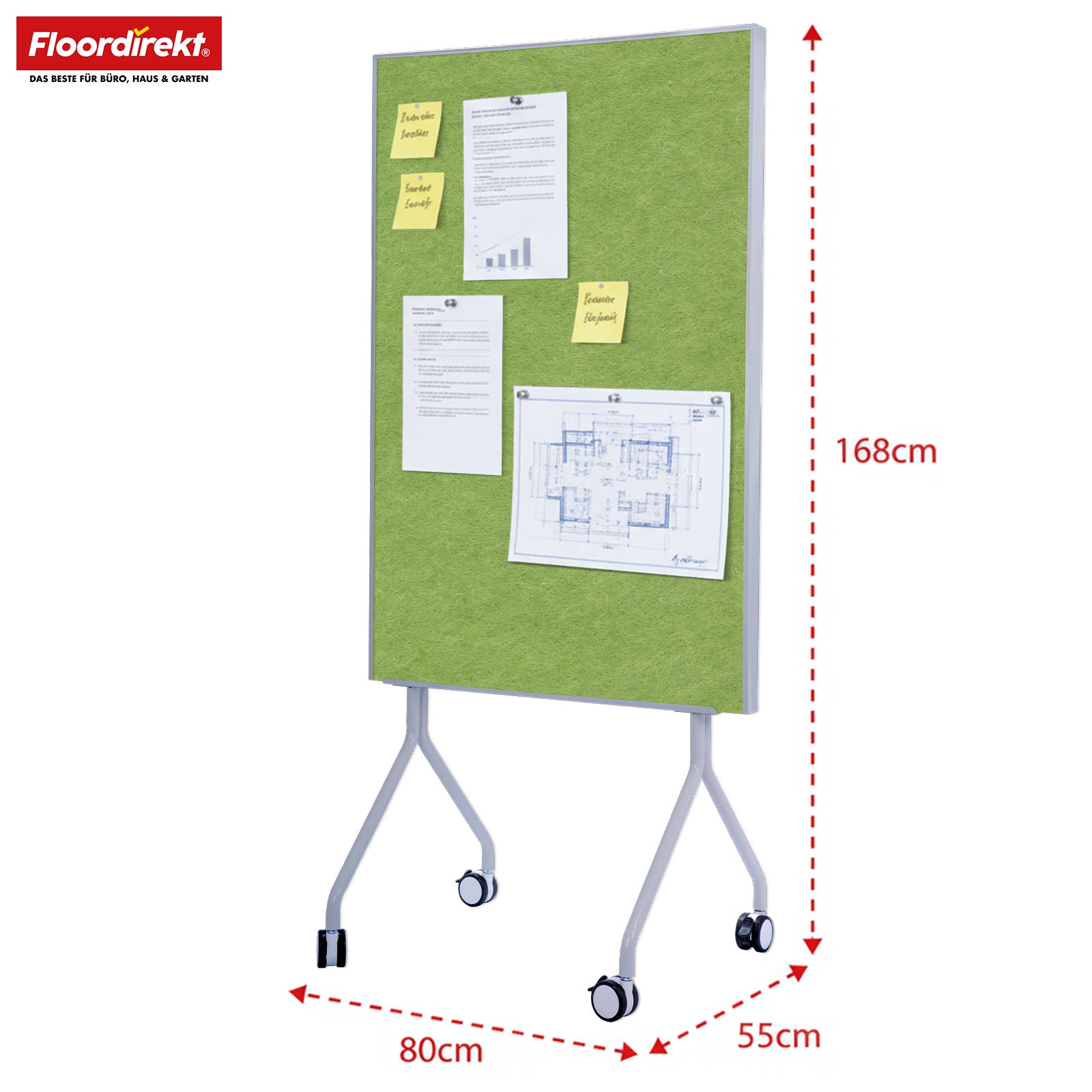 Mobiel presentatiebord | Giant | Dubbelzijdig viltbord 80 x 120 cm met vergrendelbare wielen en opbergvak | Verkrijgbaar in verschillende kleuren