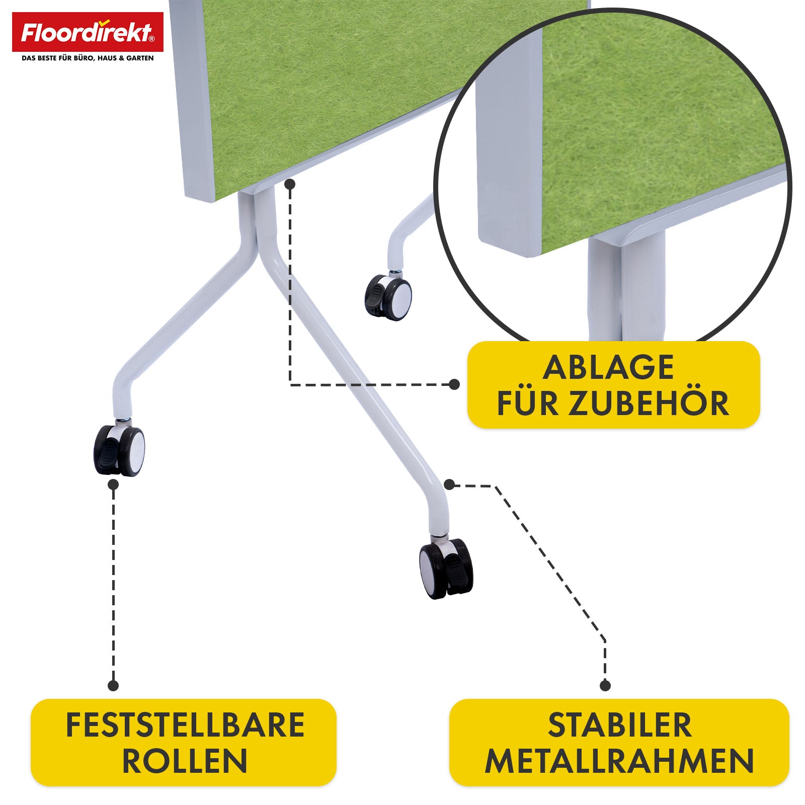 Mobiel presentatiebord | Giant | Dubbelzijdig viltbord 80 x 120 cm met vergrendelbare wielen en opbergvak | Verkrijgbaar in verschillende kleuren