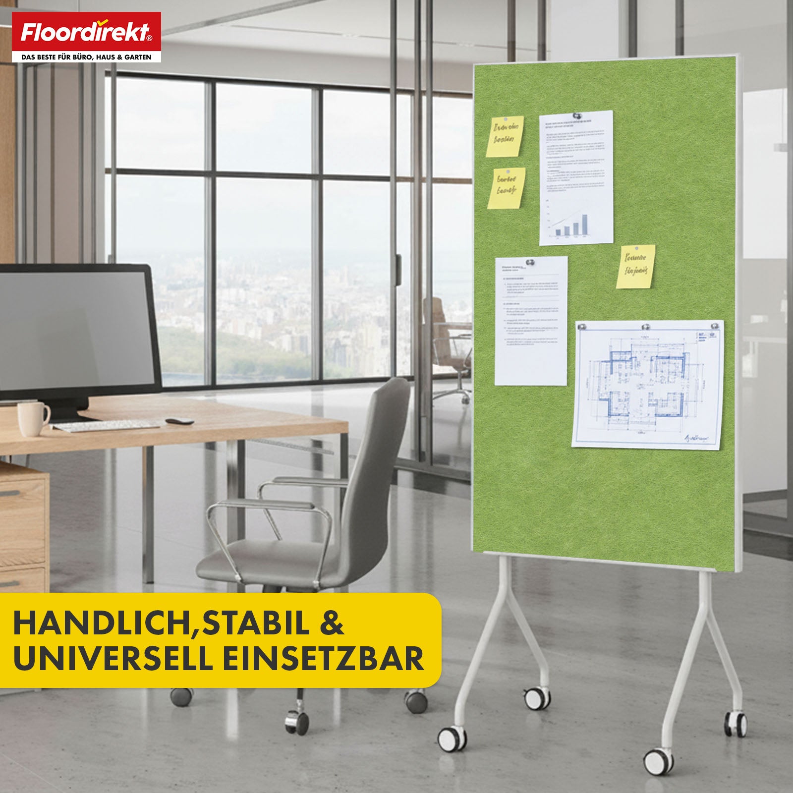 Mobiel presentatiebord | Giant | Dubbelzijdig viltbord 80 x 120 cm met vergrendelbare wielen en opbergvak | Verkrijgbaar in verschillende kleuren