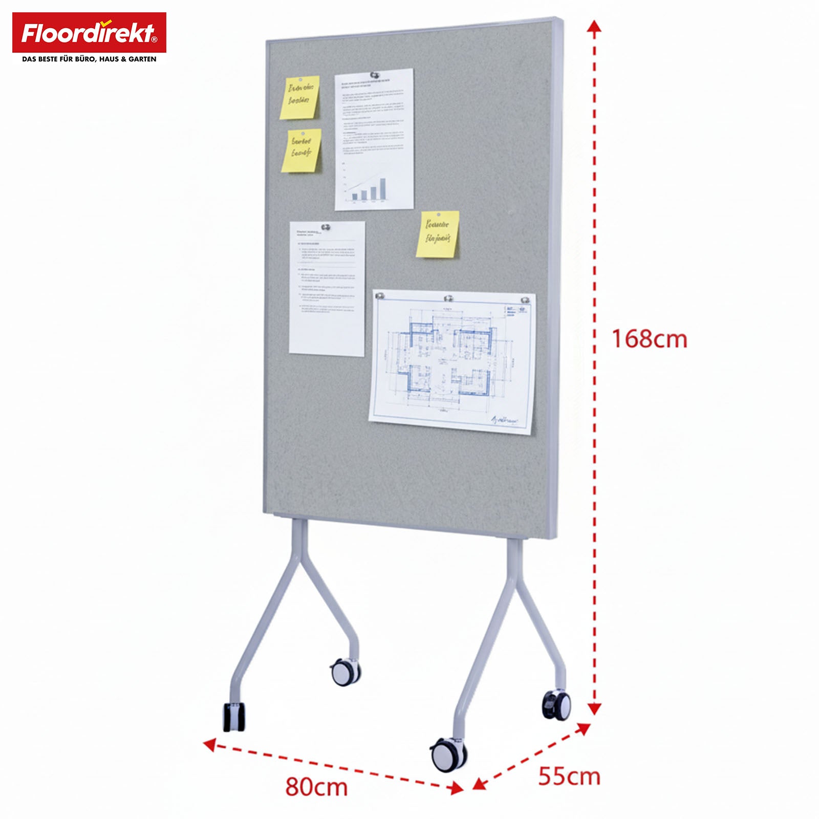 Mobiel presentatiebord | Giant | Dubbelzijdig viltbord 80 x 120 cm met vergrendelbare wielen en opbergvak | Verkrijgbaar in verschillende kleuren