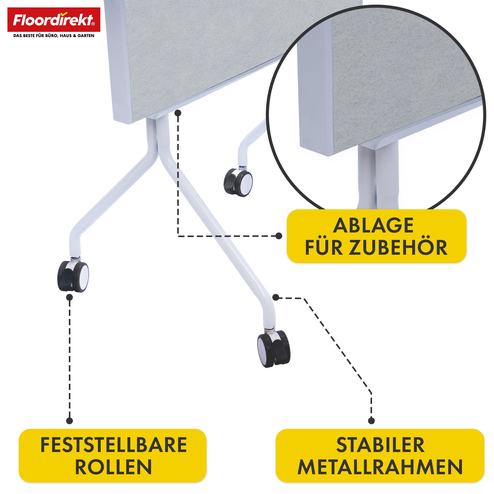 Mobiel presentatiebord | Giant | Dubbelzijdig viltbord 80 x 120 cm met vergrendelbare wielen en opbergvak | Verkrijgbaar in verschillende kleuren