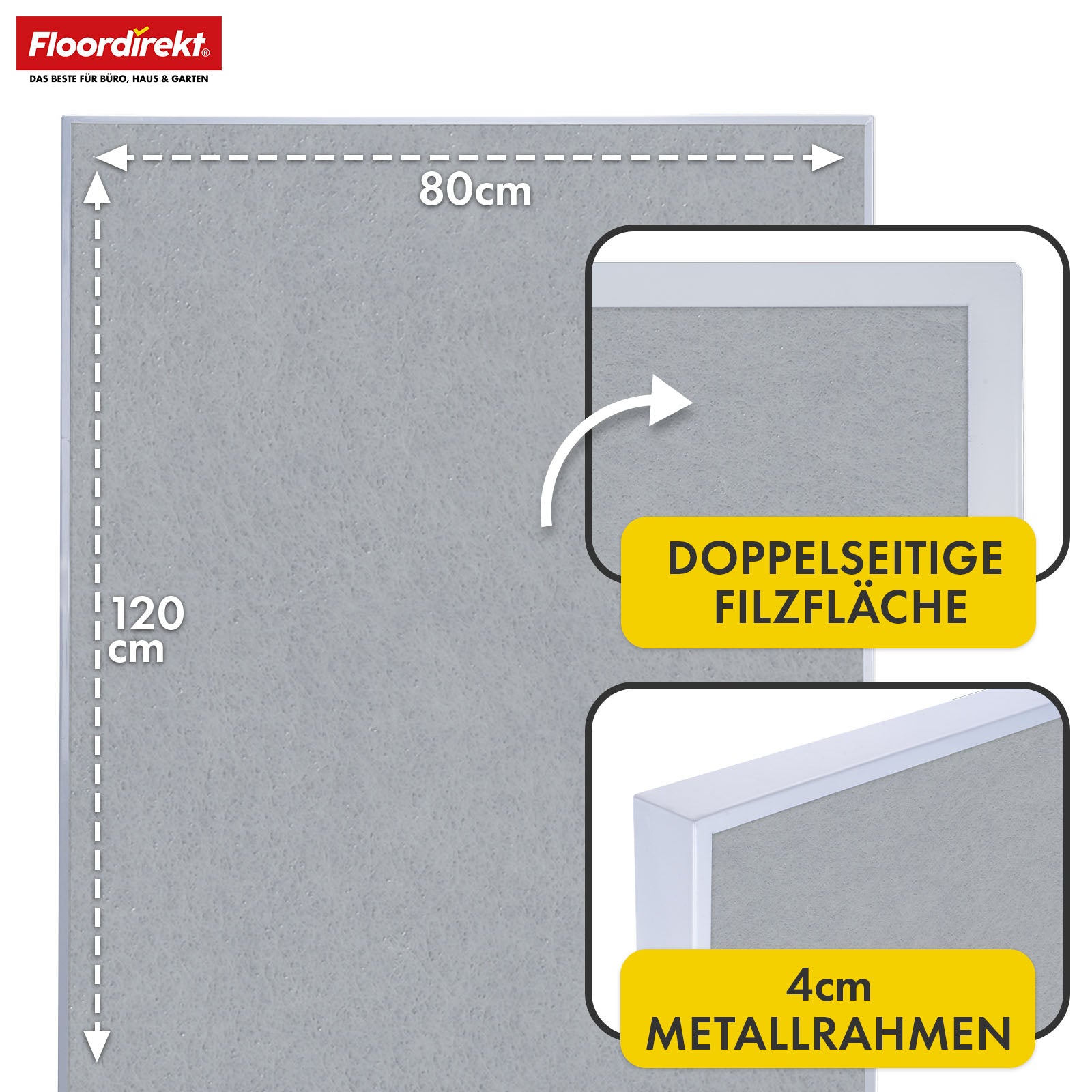 Mobiel presentatiebord | Giant | Dubbelzijdig viltbord 80 x 120 cm met vergrendelbare wielen en opbergvak | Verkrijgbaar in verschillende kleuren