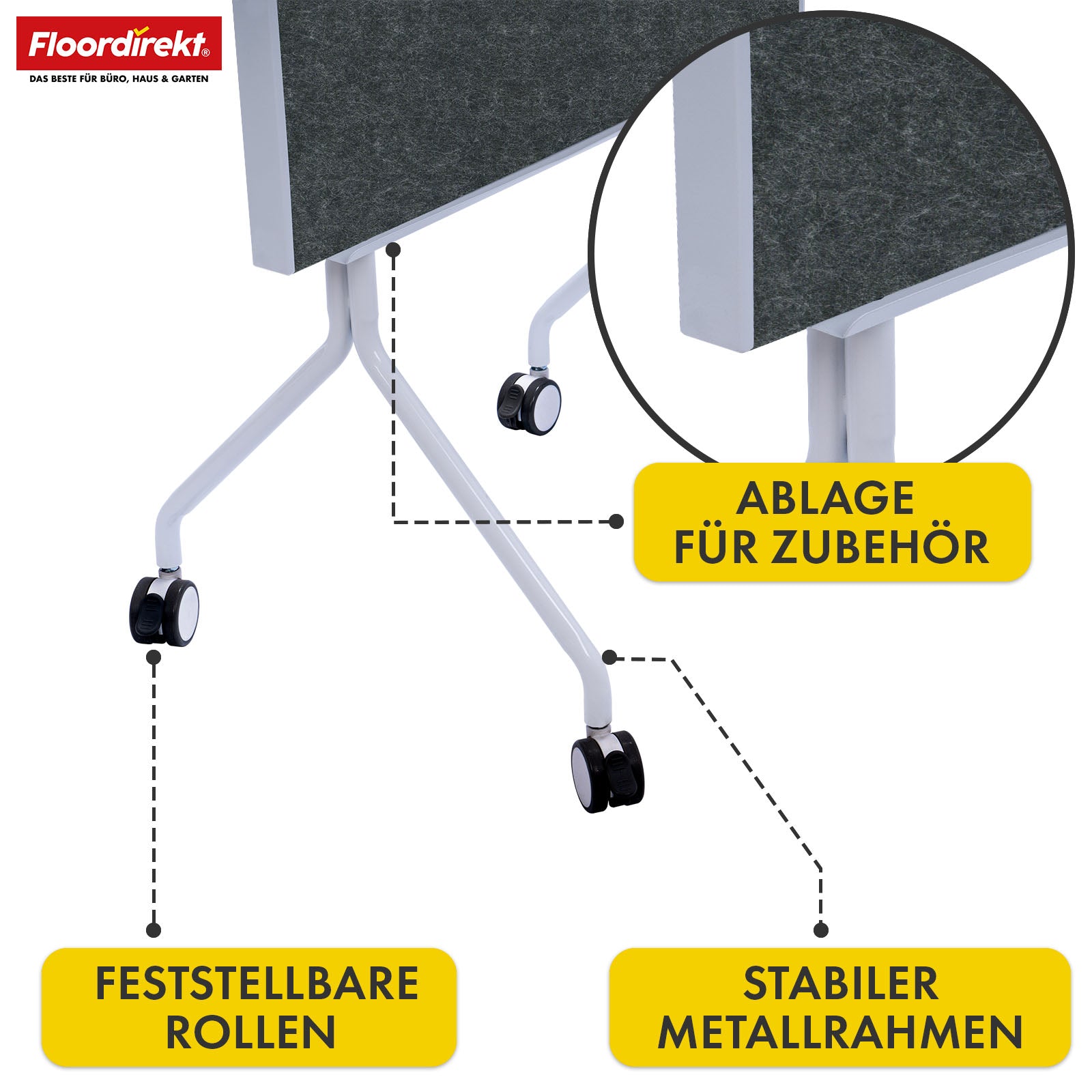 Mobiel presentatiebord | Giant | Dubbelzijdig viltbord 80 x 120 cm met vergrendelbare wielen en opbergvak | Verkrijgbaar in verschillende kleuren