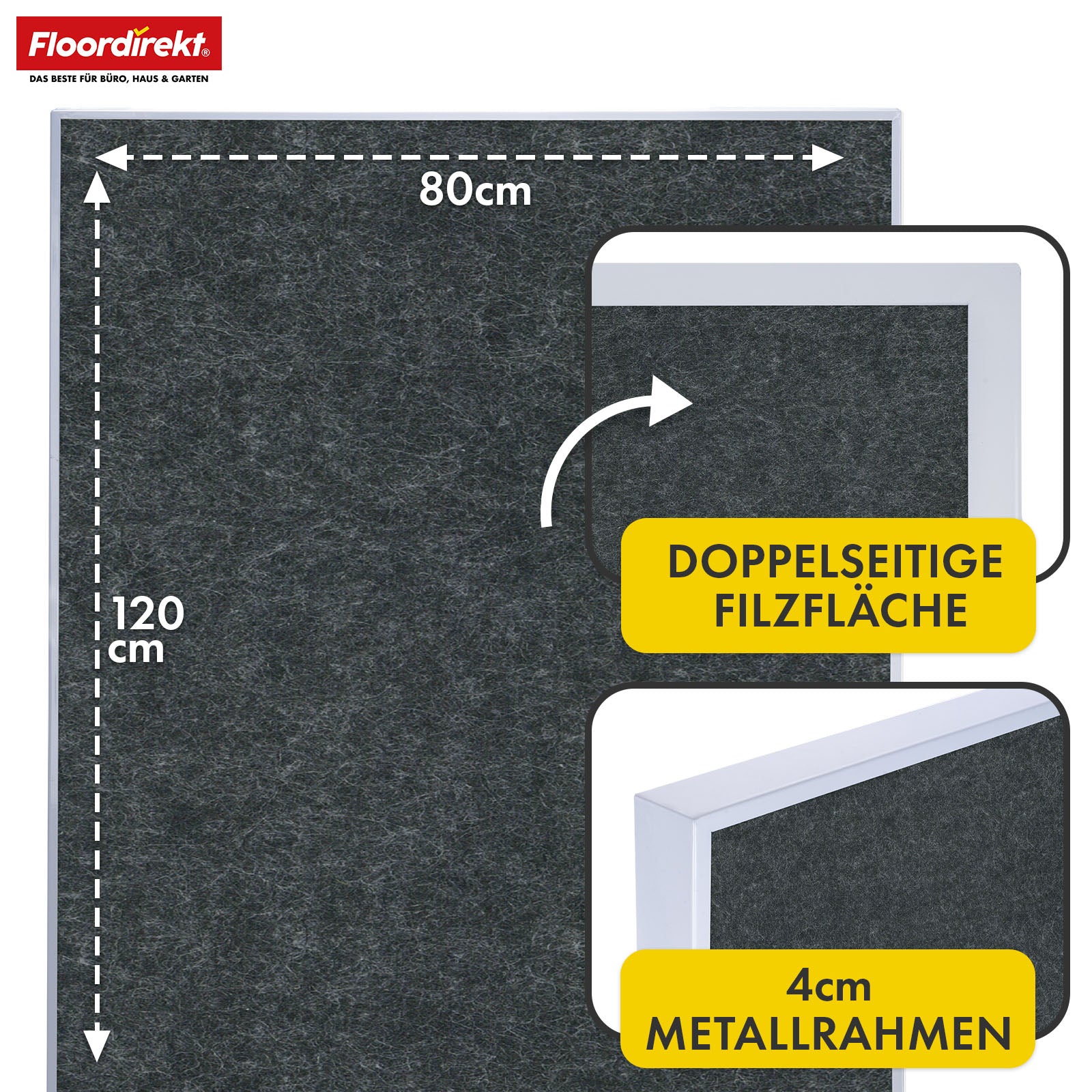 Mobiel presentatiebord | Giant | Dubbelzijdig viltbord 80 x 120 cm met vergrendelbare wielen en opbergvak | Verkrijgbaar in verschillende kleuren