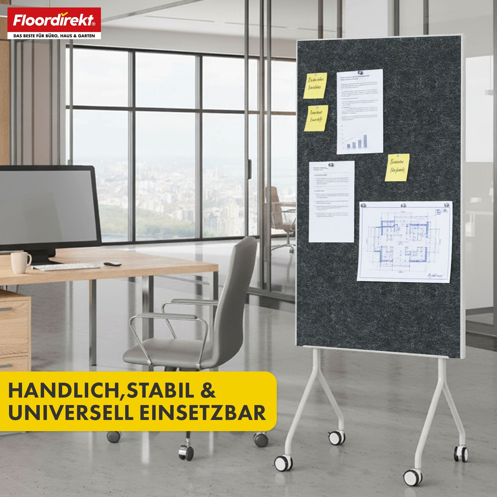 Mobiel presentatiebord | Giant | Dubbelzijdig viltbord 80 x 120 cm met vergrendelbare wielen en opbergvak | Verkrijgbaar in verschillende kleuren