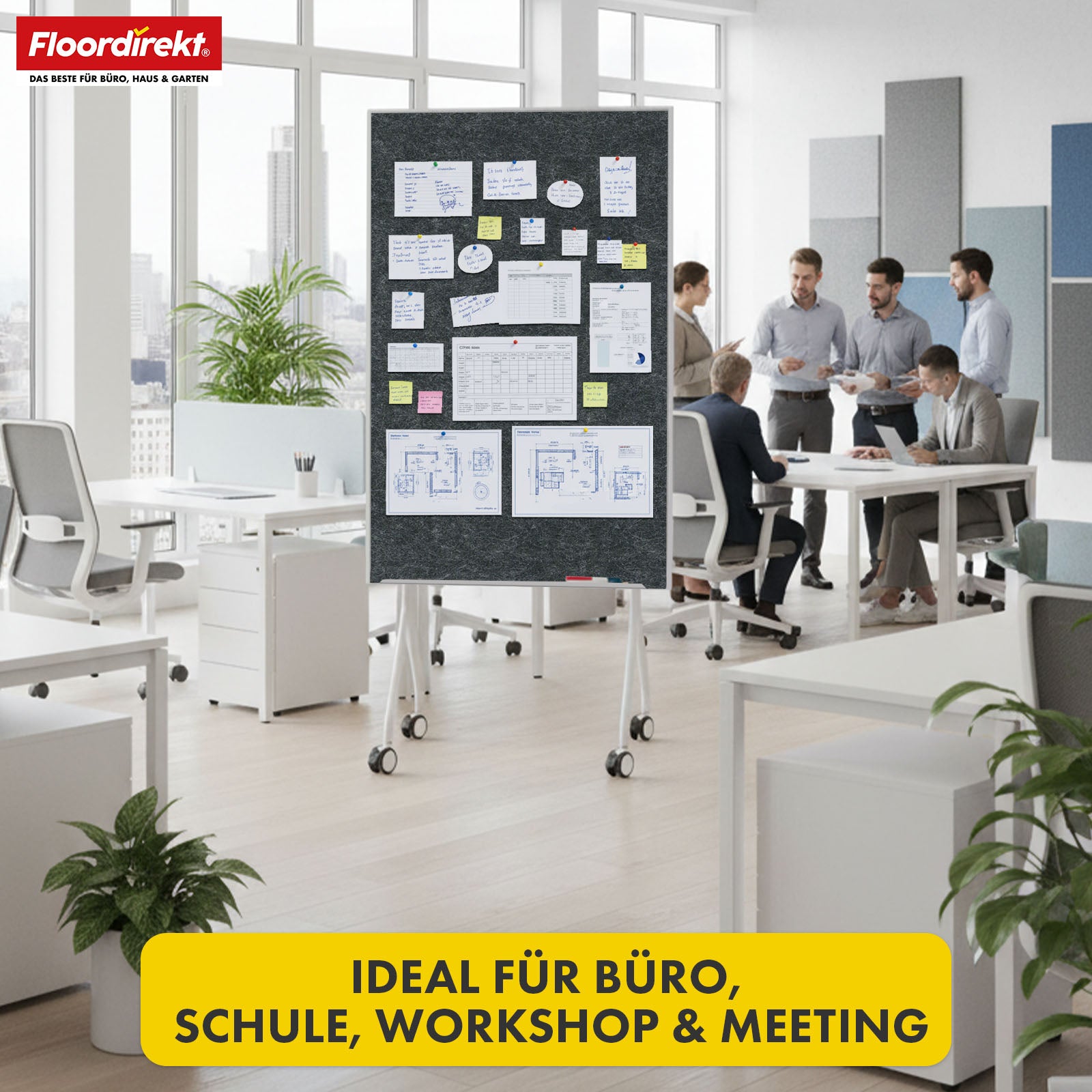 Mobiel presentatiebord | Giant | Dubbelzijdig viltbord 80 x 120 cm met vergrendelbare wielen en opbergvak | Verkrijgbaar in verschillende kleuren