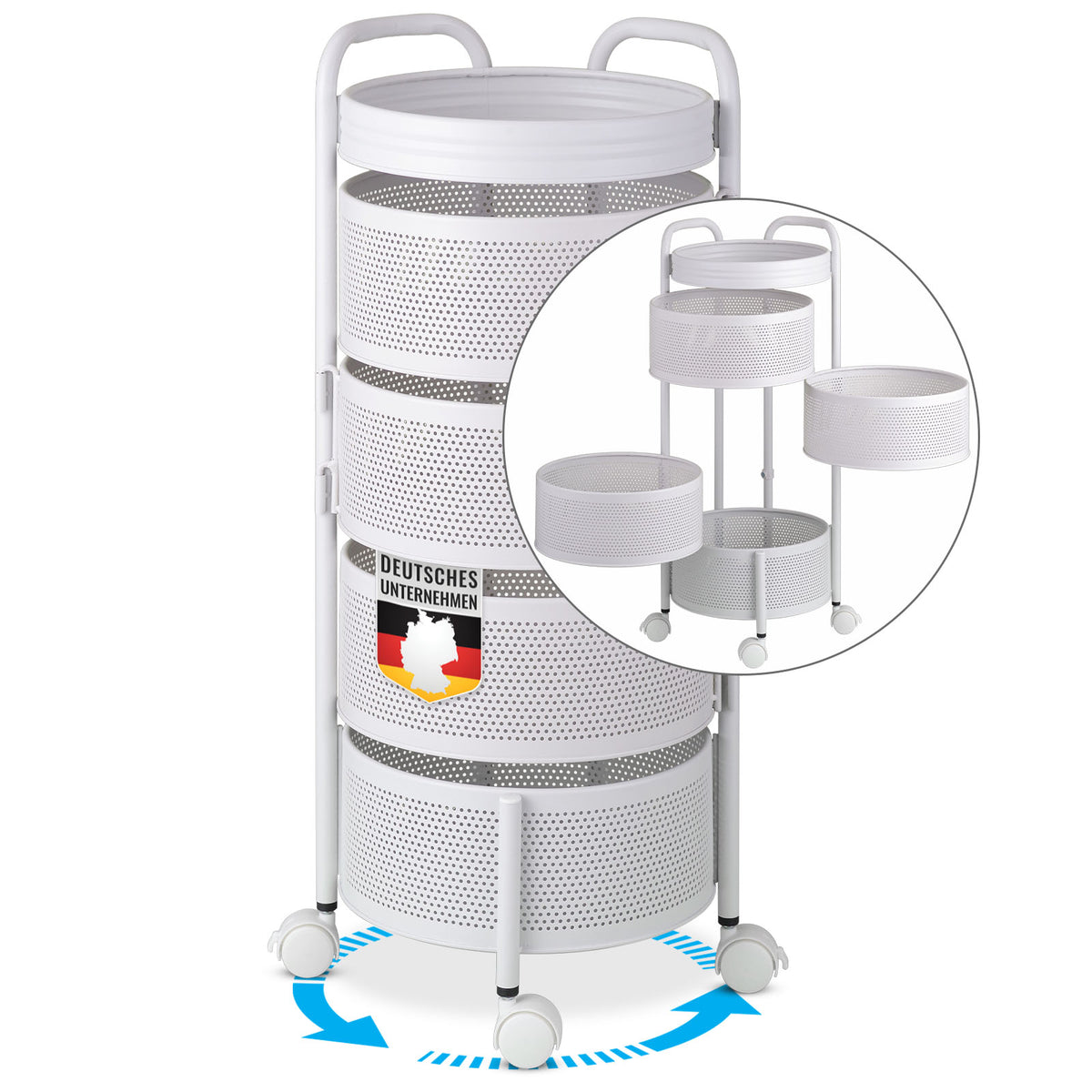 Rolwagen | Henry | Witte stalen rek voor keuken en badkamer | 5 niveaus met uitklapbare manden