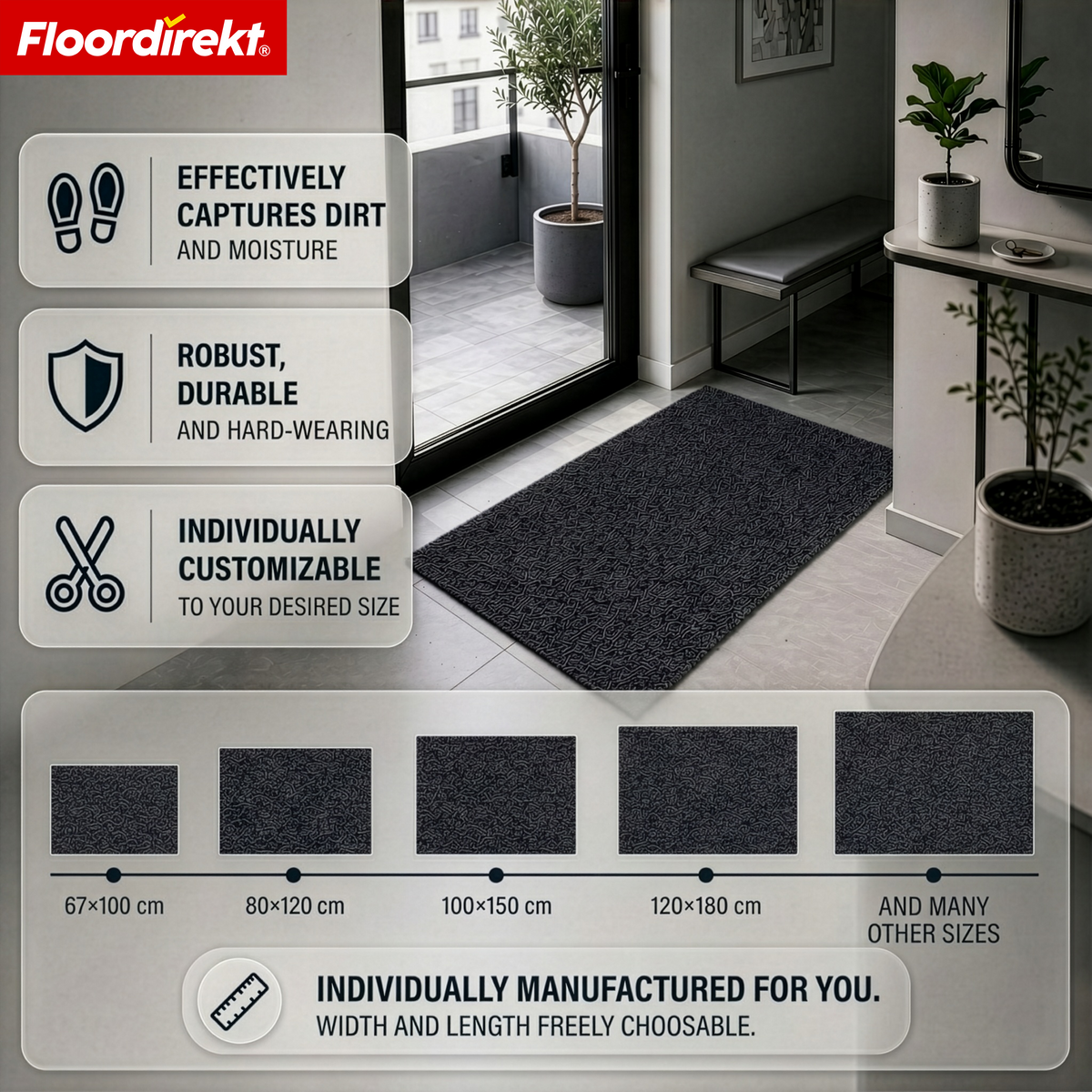 Vuilvangmat | Hong Kong Pro | Schoonloopmat met TPE-rug, robuust & antislip