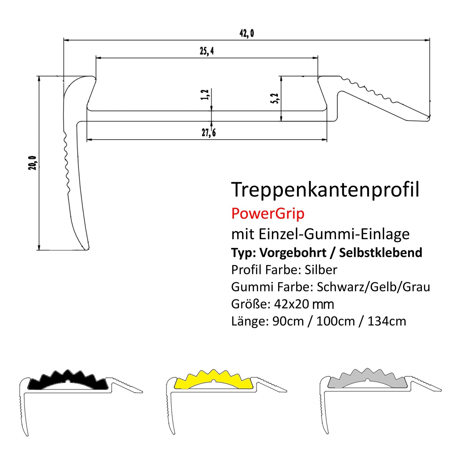 Trapneuzenprofiel | Power Grip | Rubberen inzetstuk